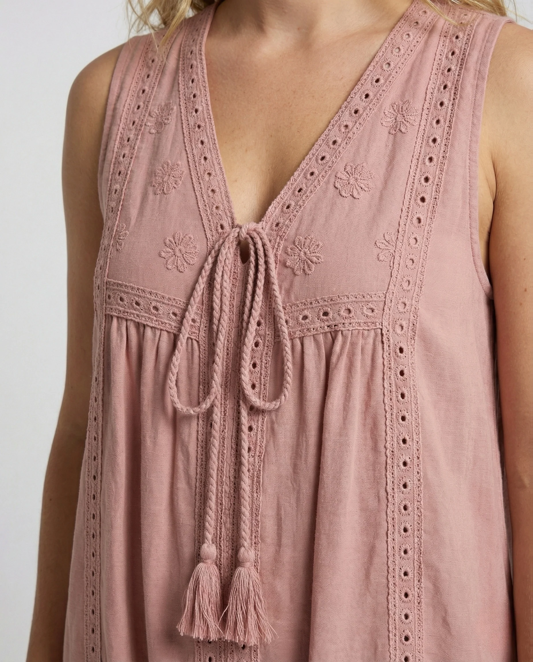 Damen Maxi Tunikakleid mit Quasten Kordel - Image 3