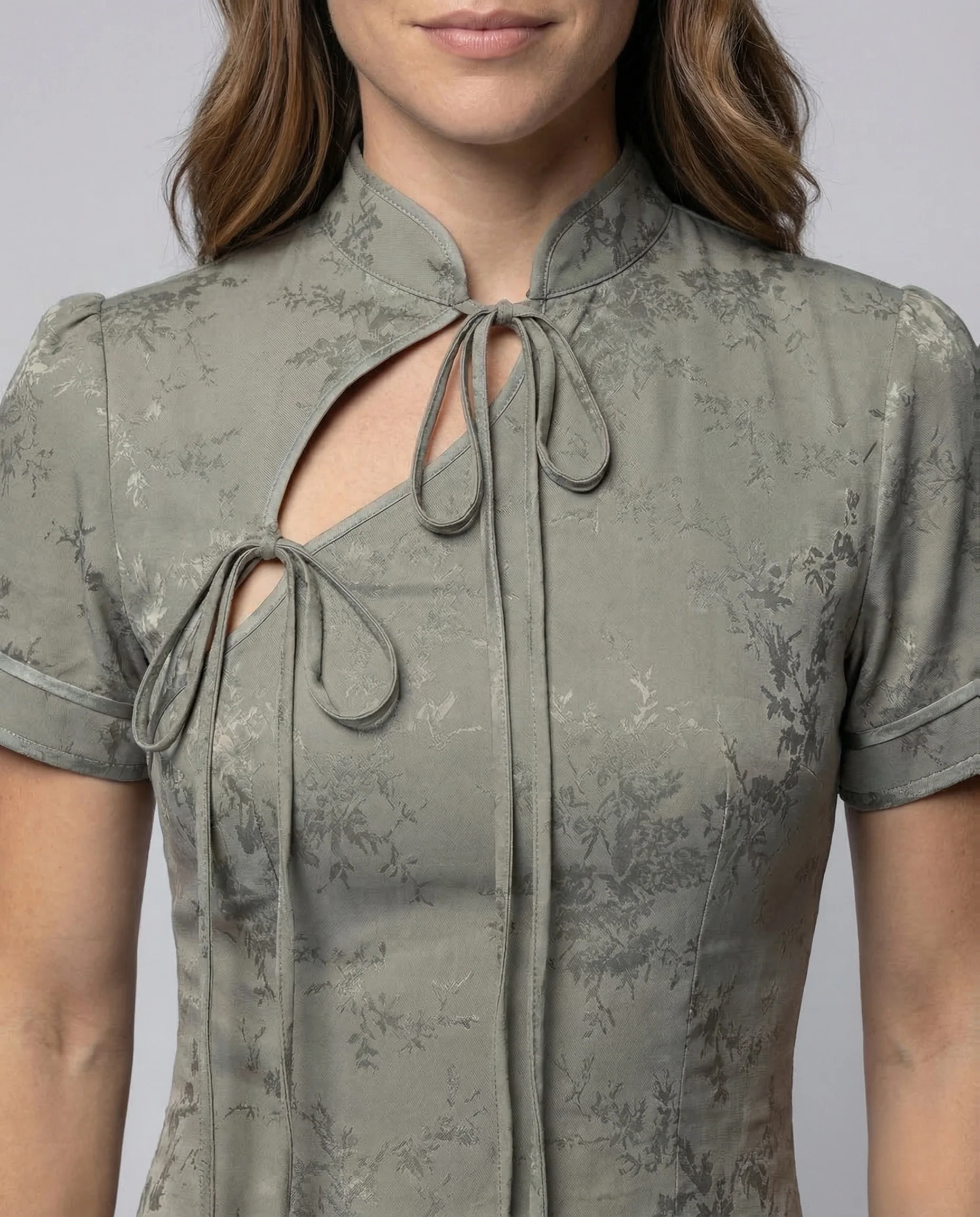 Damen Maxikleid Mandarin Kragen Seitenschlitz - Image 3