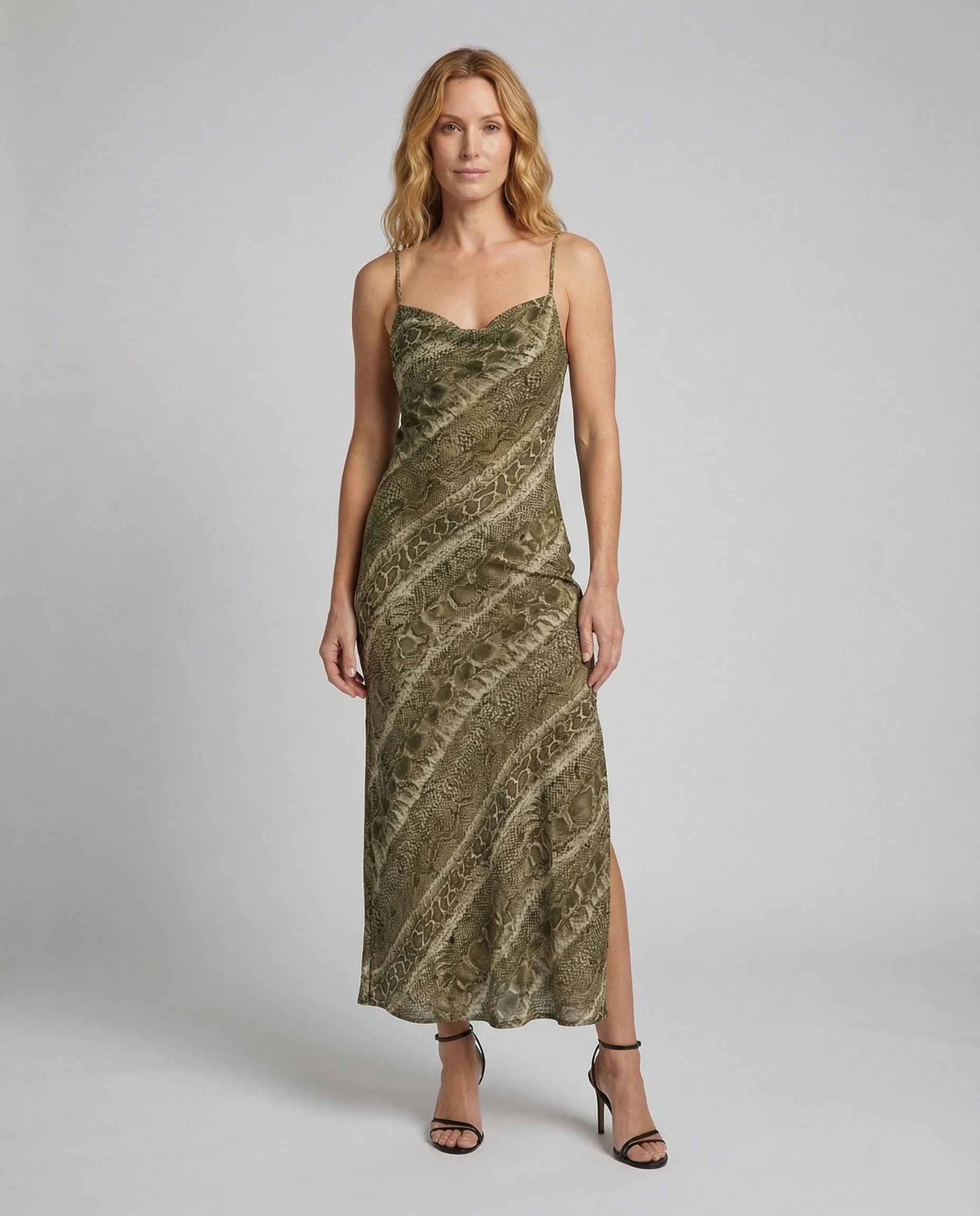 Damen Satin Maxikleid mit Beinschlitz