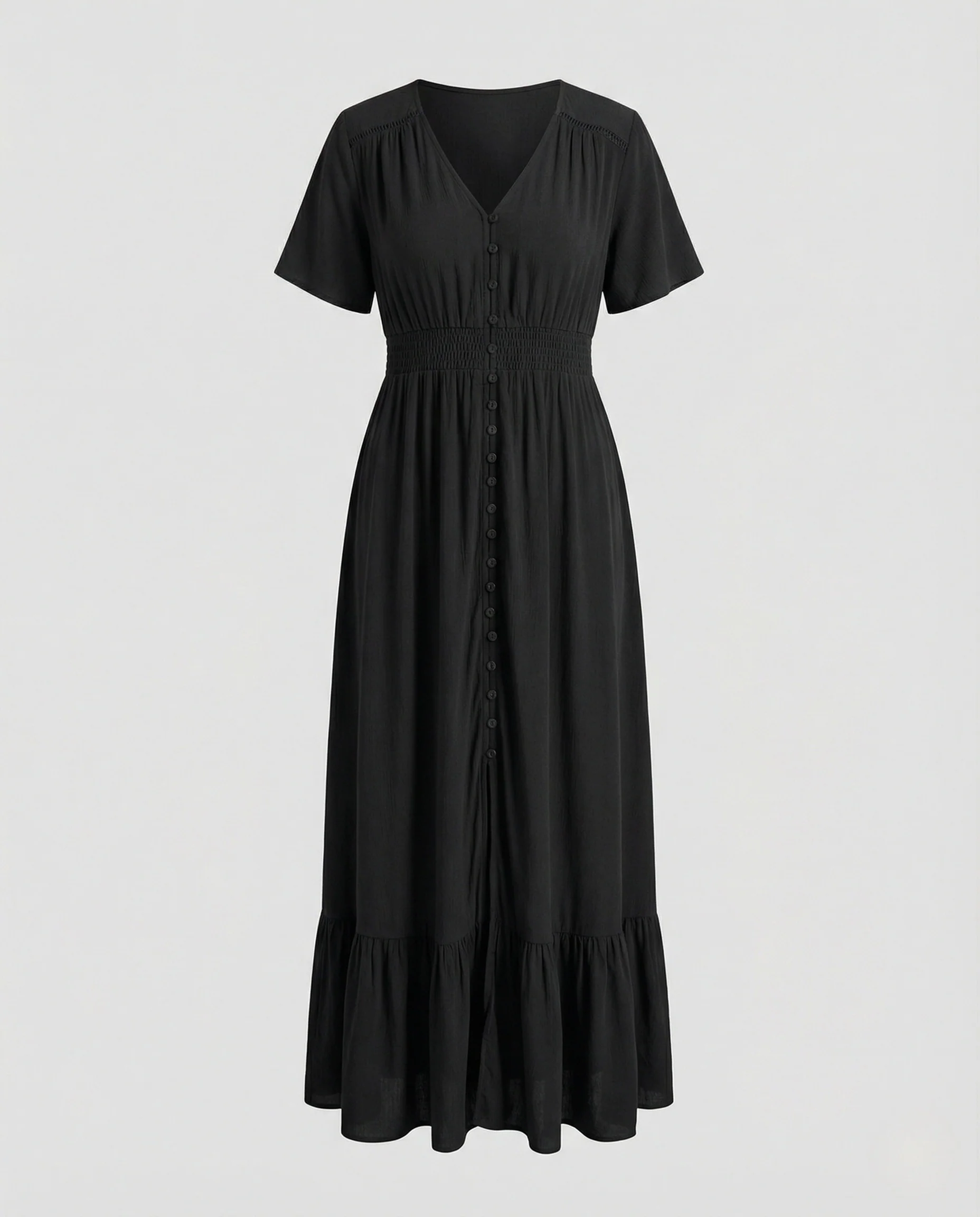 Damen Maxikleid mit Knopfleiste und Stufenvolant - Image 5