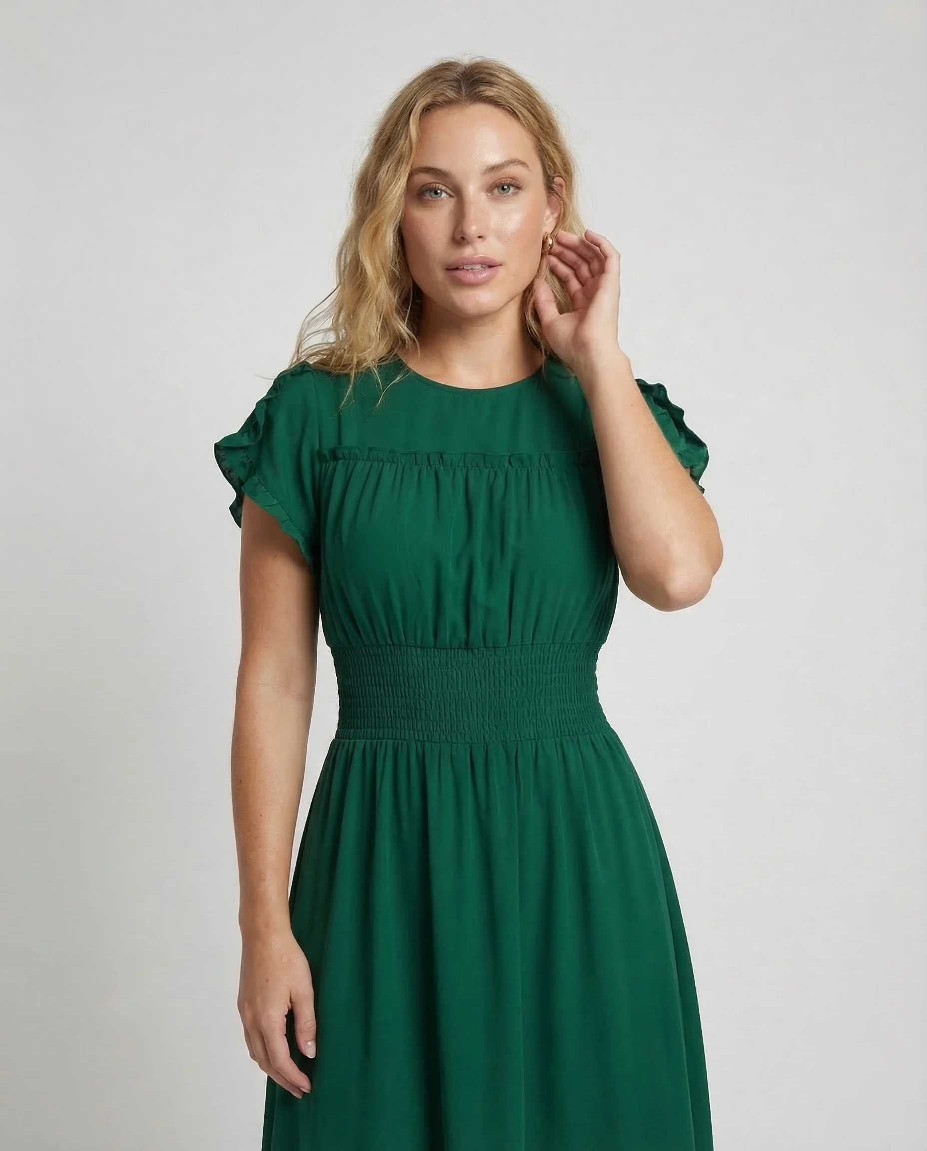 Damen Maxikleid mit Smock-Bund und Volantstufe - Image 2