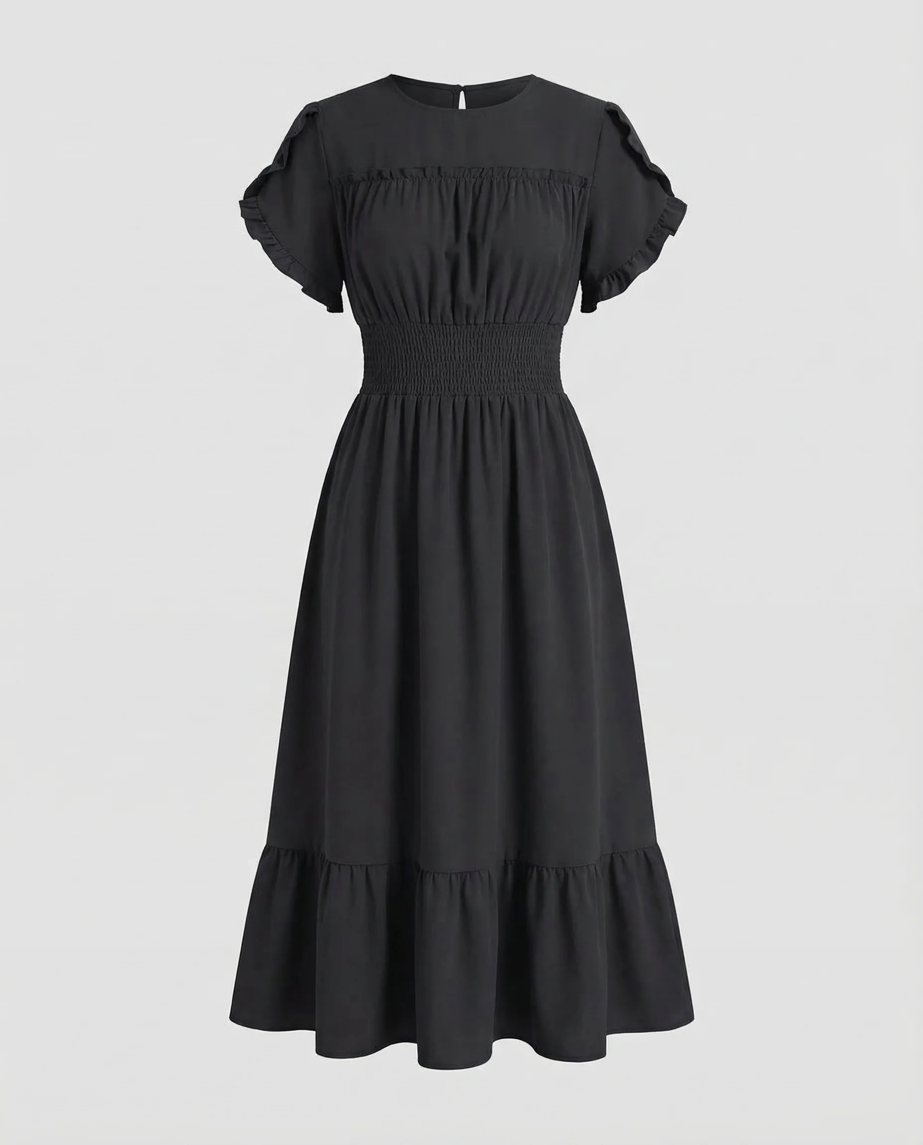 Damen Maxikleid mit Smock-Bund und Volantstufe - Image 5