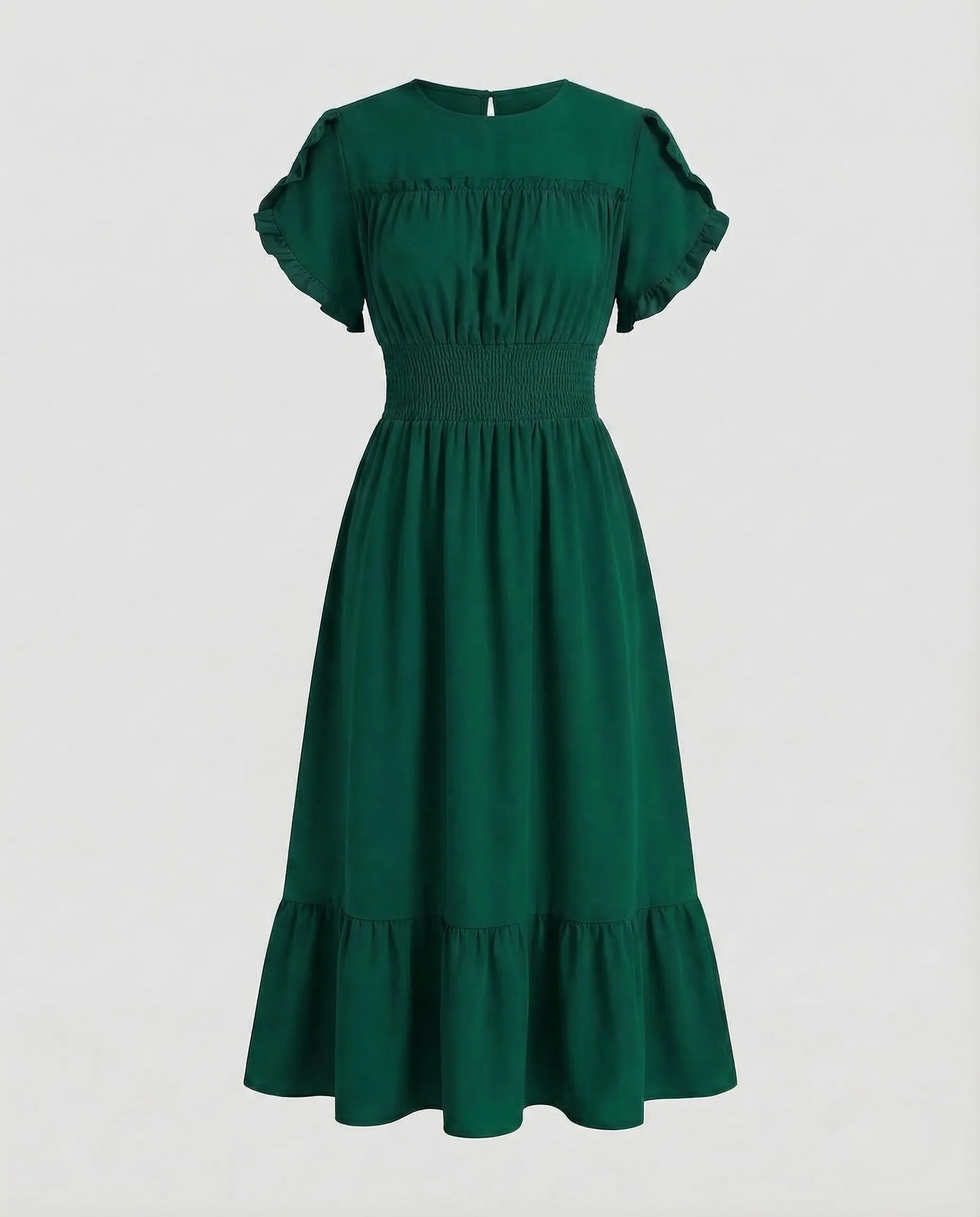 Damen Maxikleid mit Smock-Bund und Volantstufe - Image 6