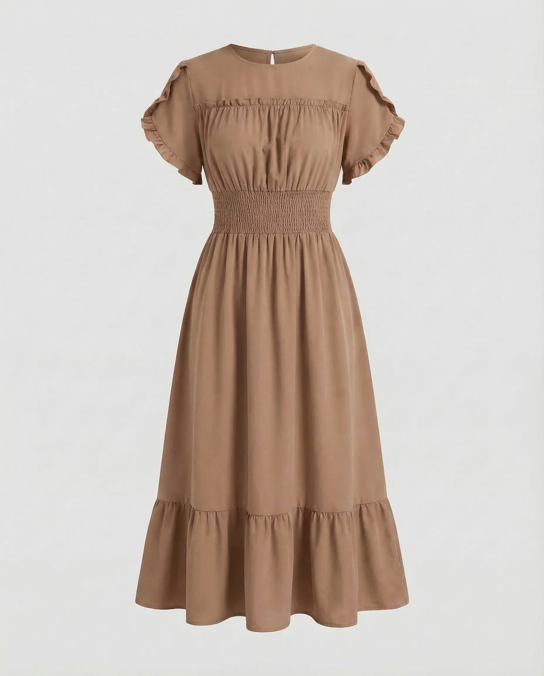 Damen Maxikleid mit Smock-Bund und Volantstufe - Image 7
