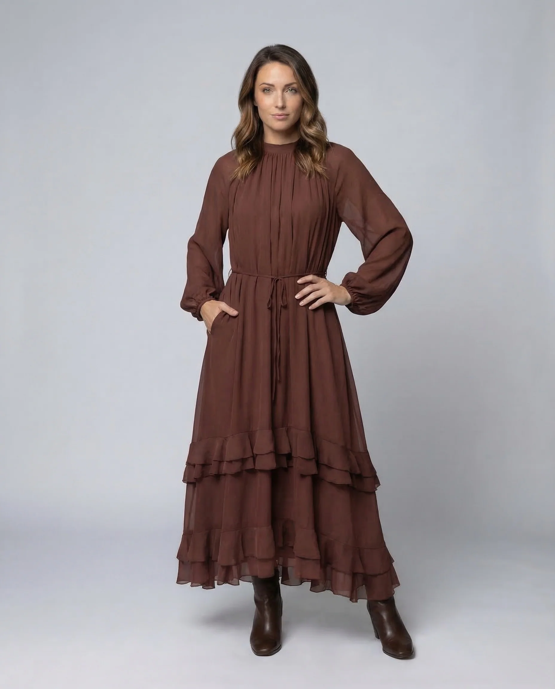 Maxikleid Damen Elegant mit Volants - Image 2