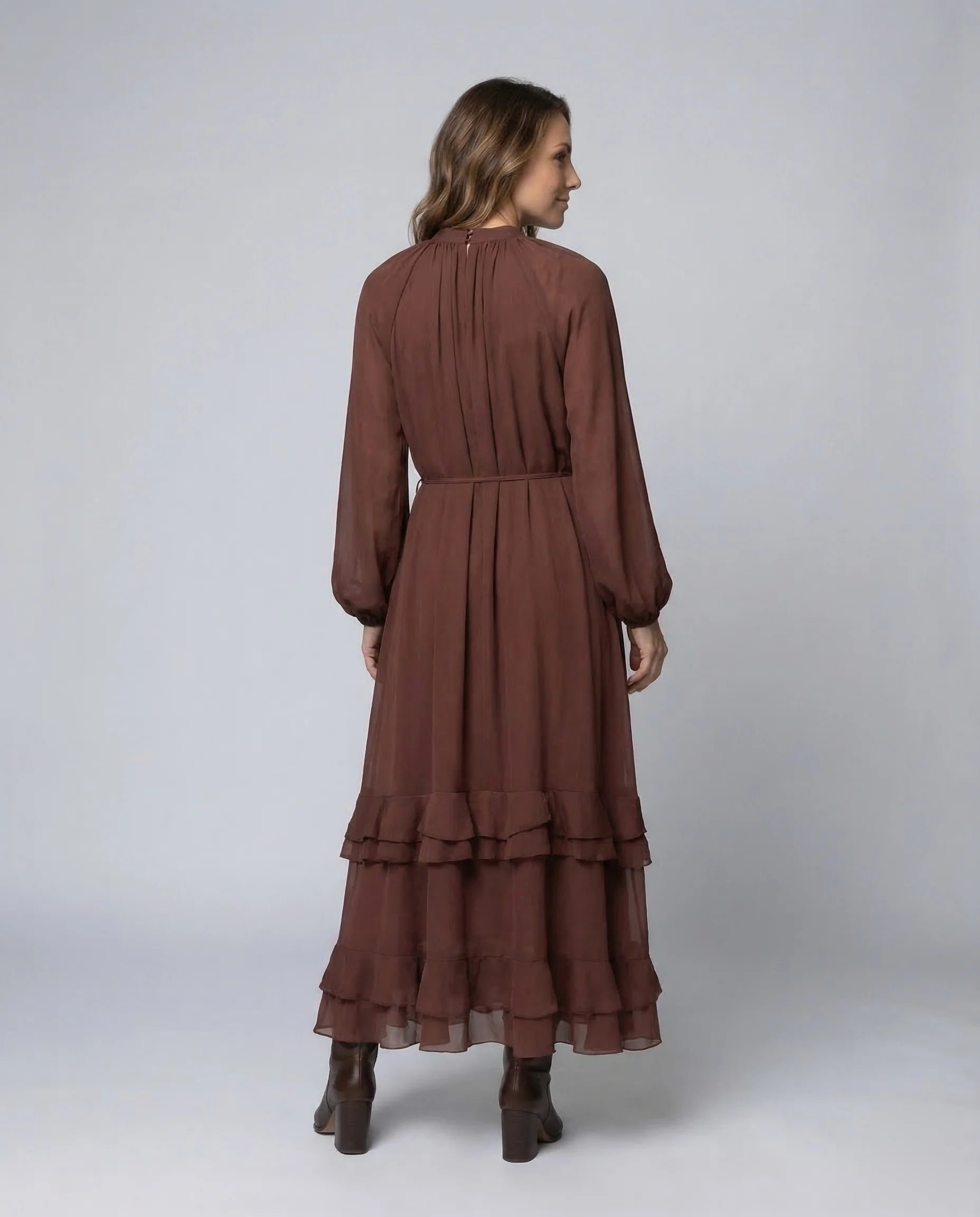 Maxikleid Damen Elegant mit Volants - Image 4