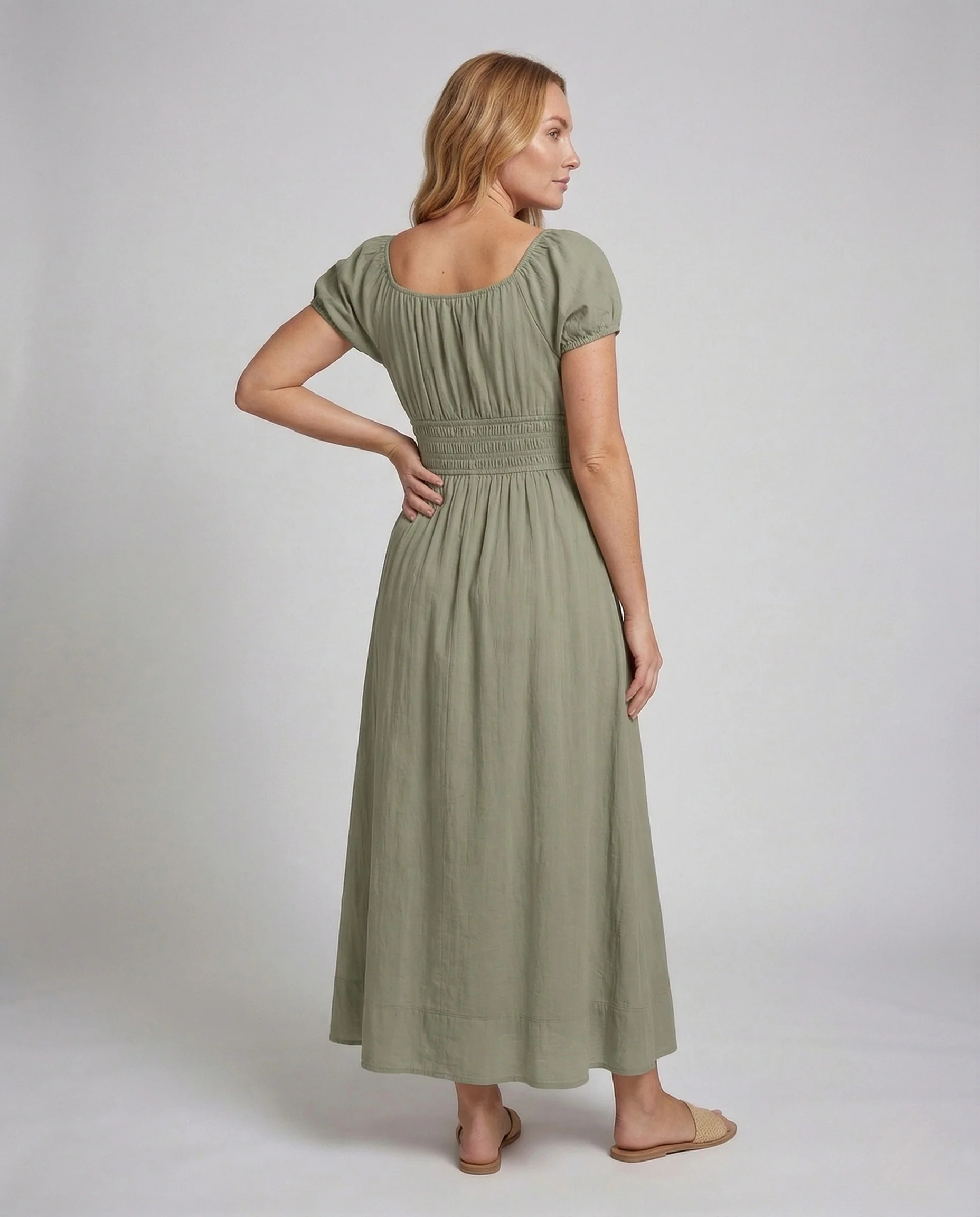 Damen Maxikleid Smock Puffärmel - Image 4