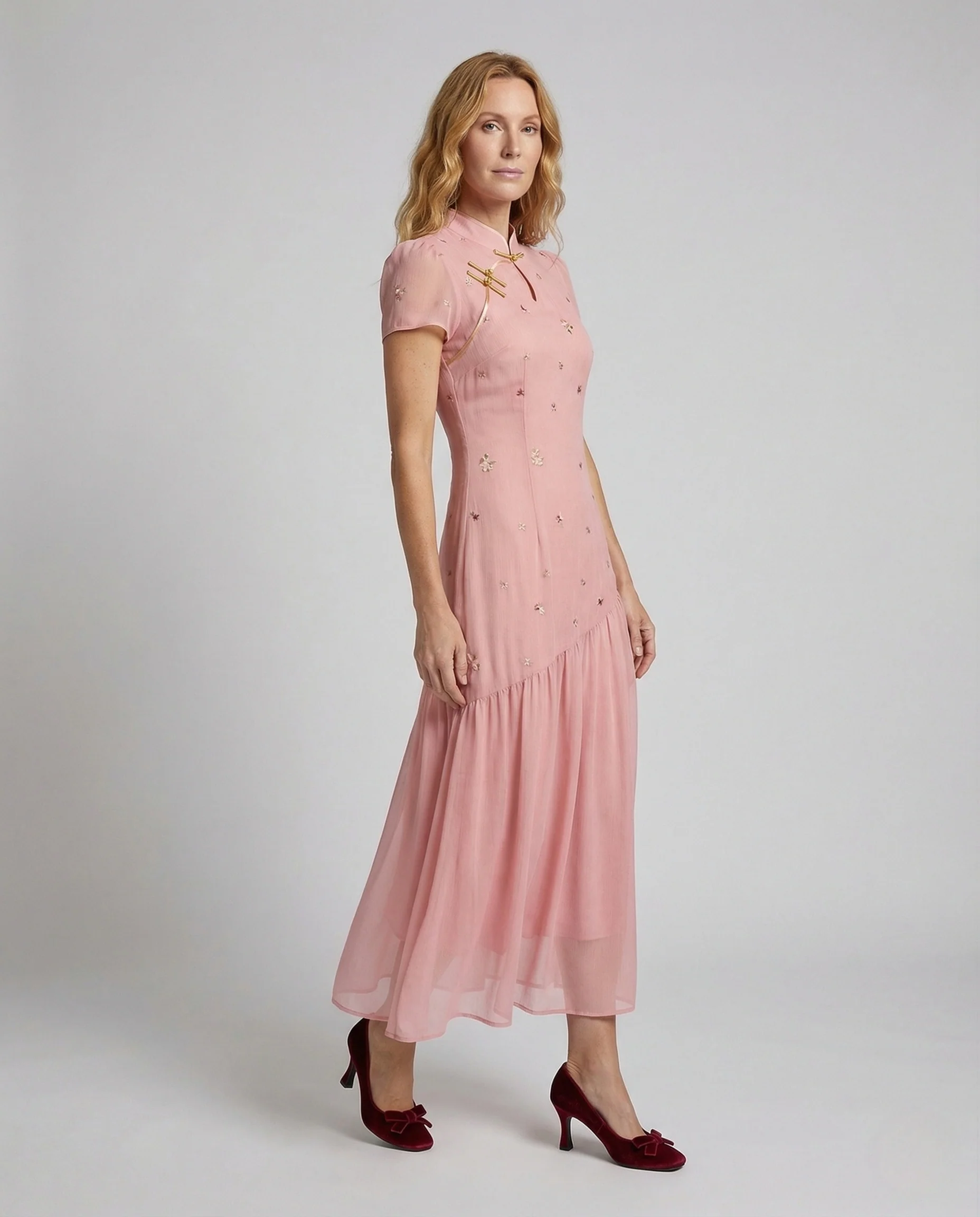 Damen Besticktes Maxikleid mit Chiffon