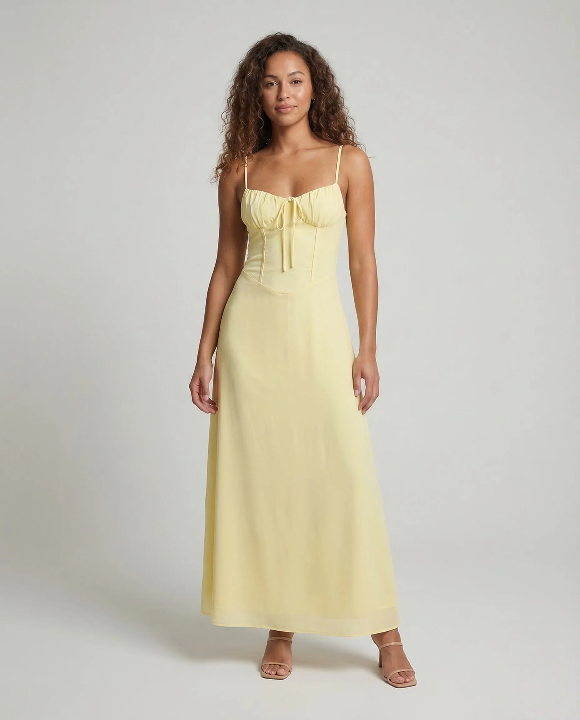 Damen Maxikleid Korsettoptik Spaghettiträger