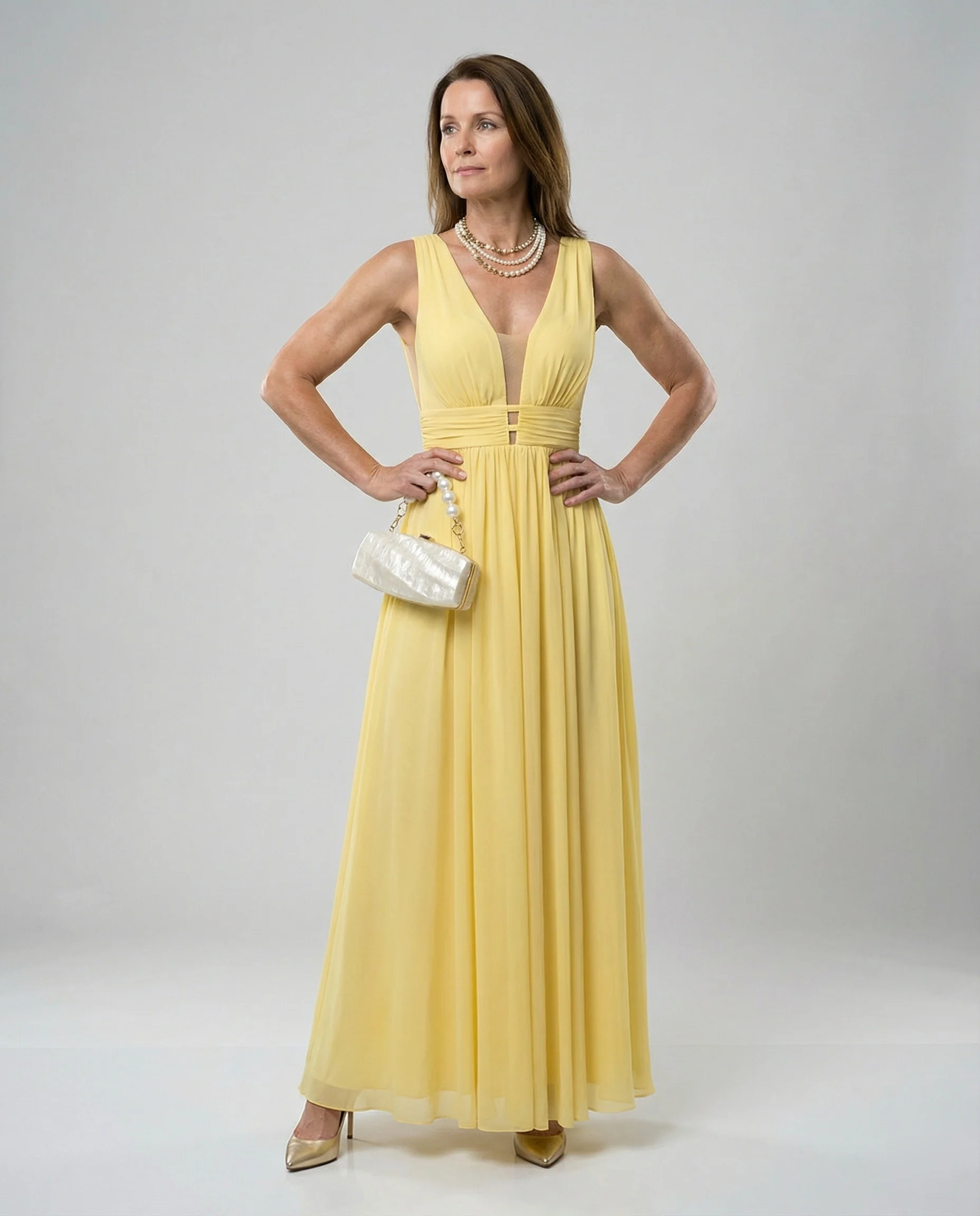Damen Maxikleid Chiffon mit Cut Out