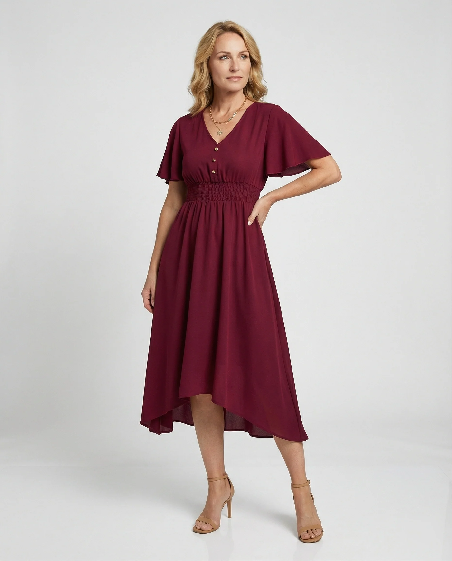 Maxikleid Sommer mit V-Ausschnitt und Flatterärmeln - Image 3
