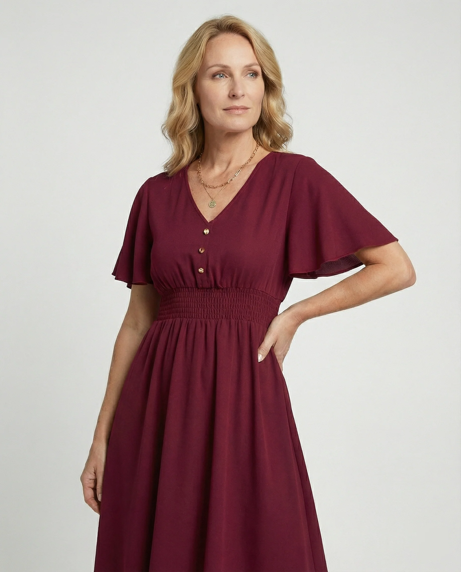 Maxikleid Sommer mit V-Ausschnitt und Flatterärmeln - Image 5