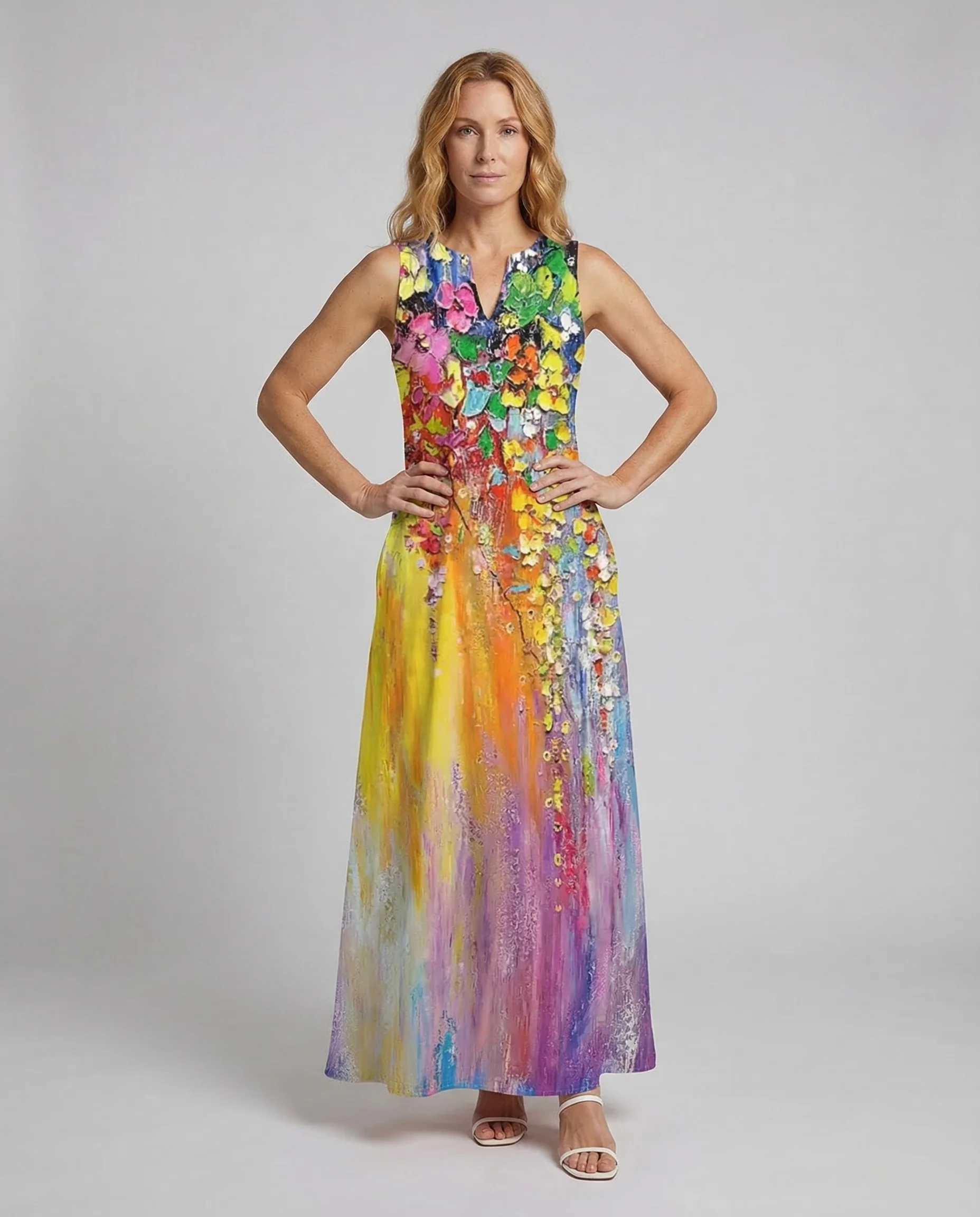 Damen Maxikleid Print A Linie