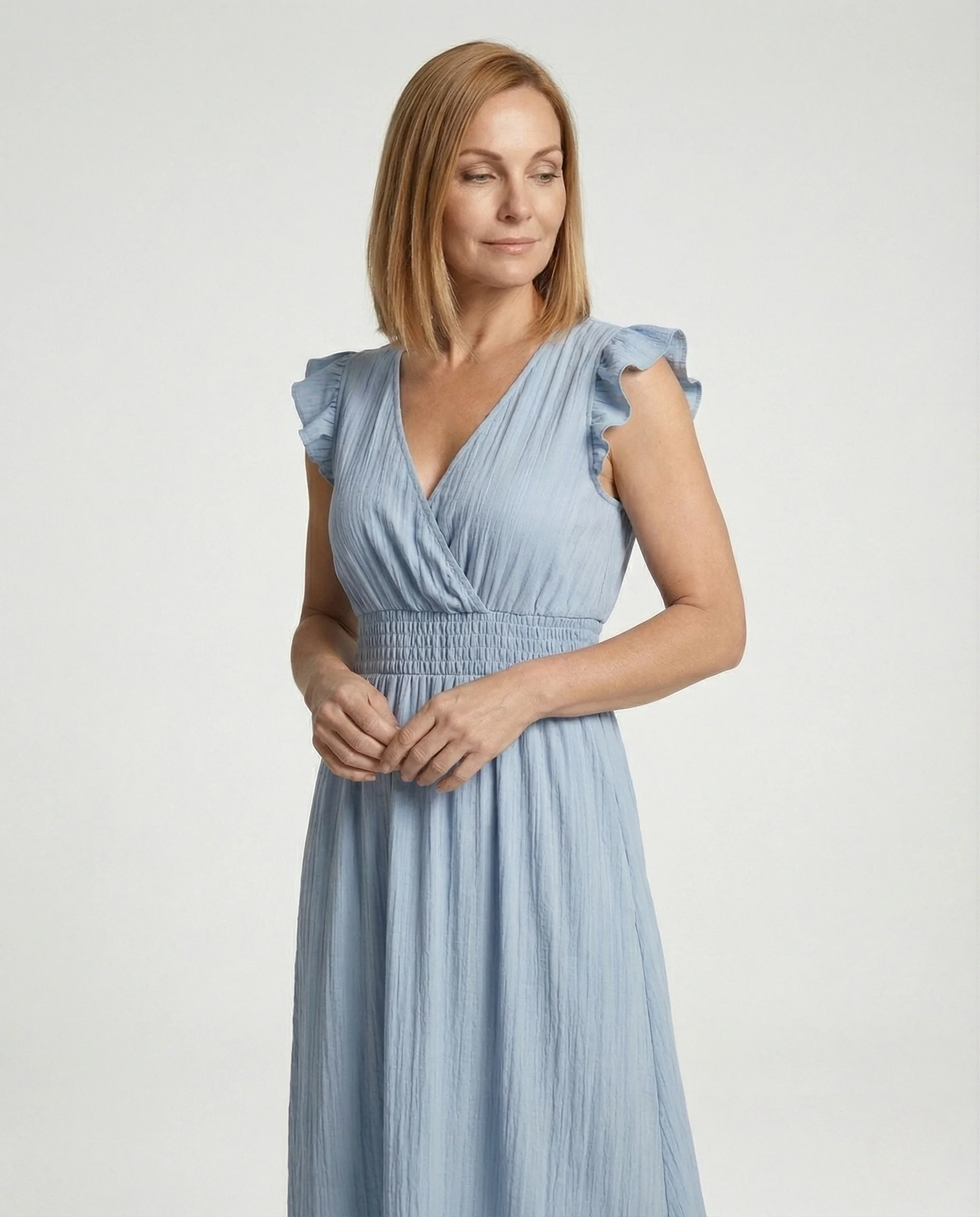 Maxikleid Mit Volant Damen V-Ausschnitt - Image 2