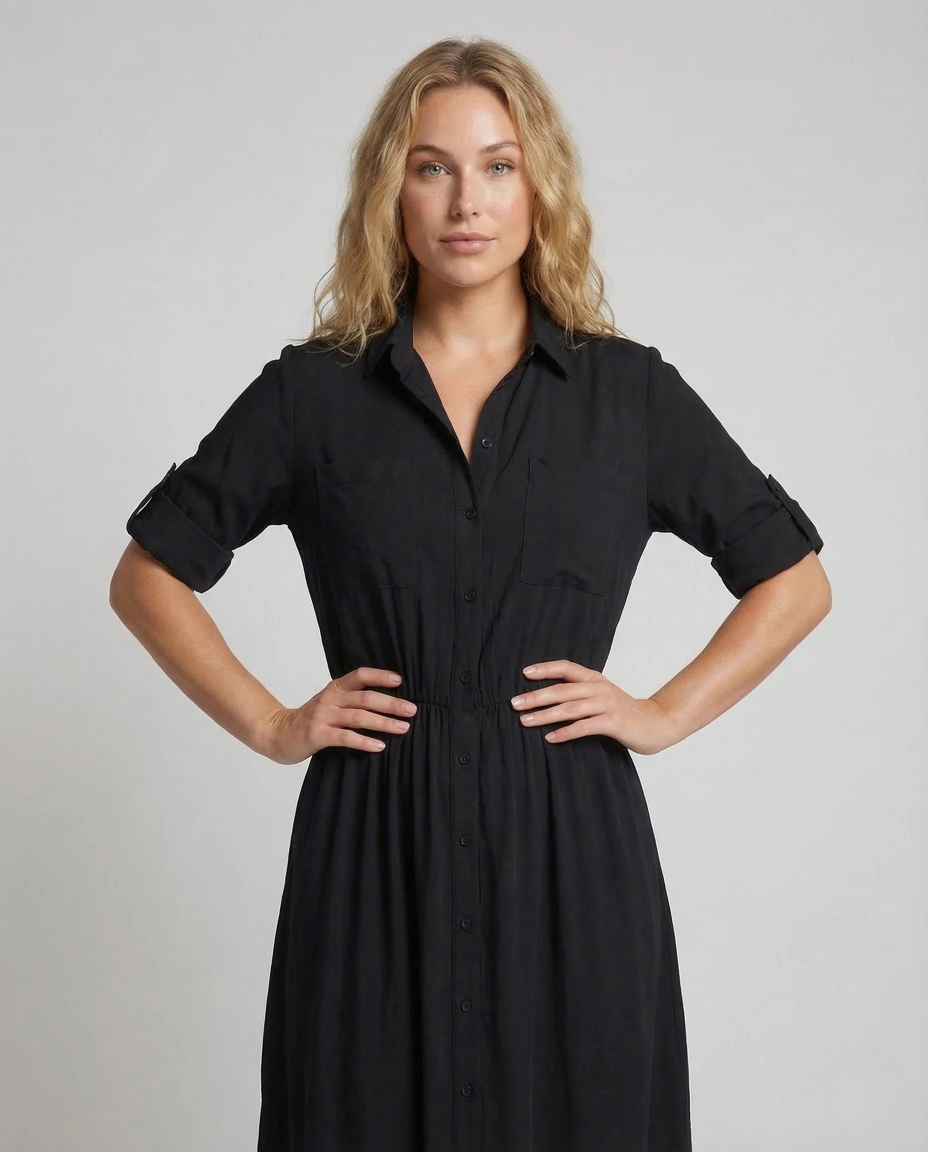 Damen Maxikleid Knopfleiste Gürtel - Image 2