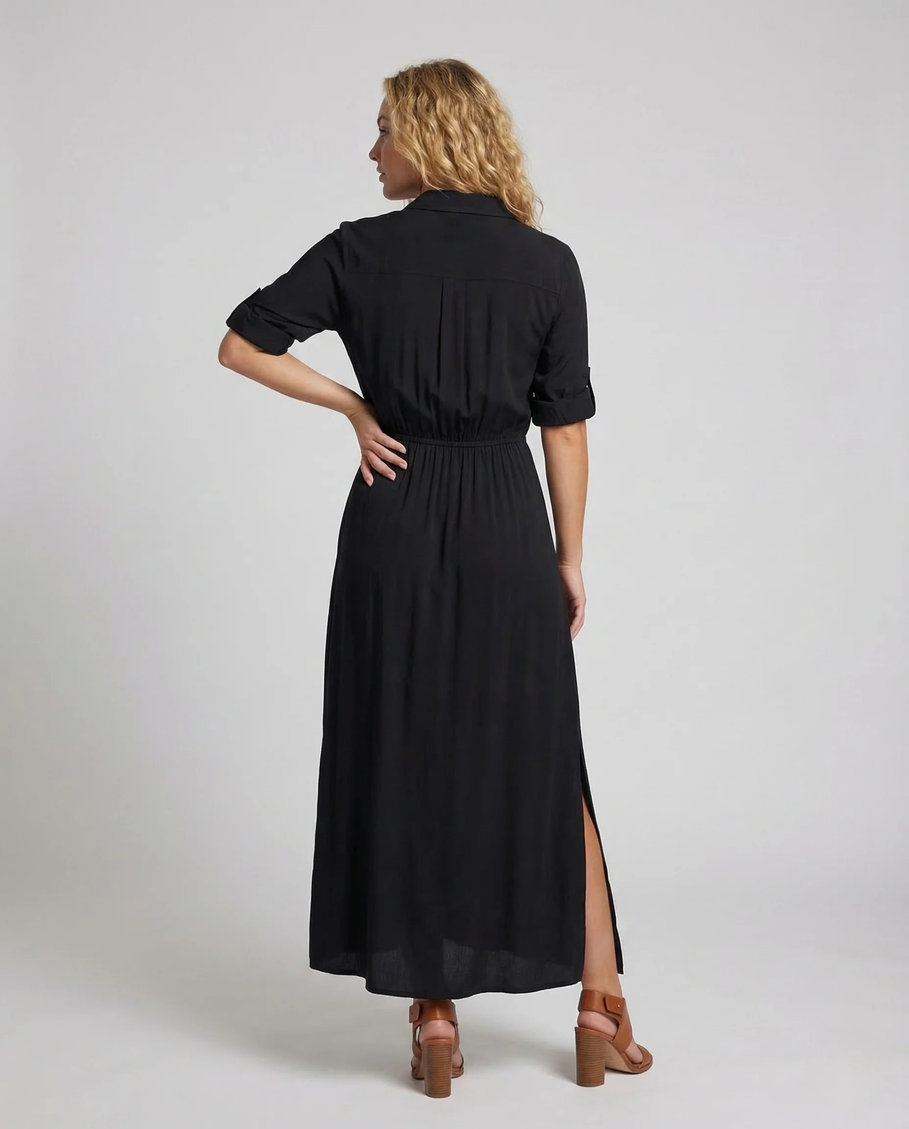 Damen Maxikleid Knopfleiste Gürtel - Image 3