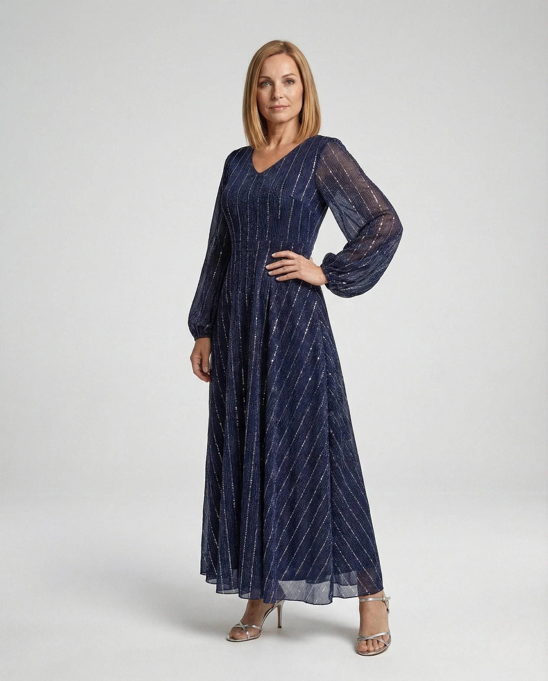 Maxikleid Damen Lurex Tailliert