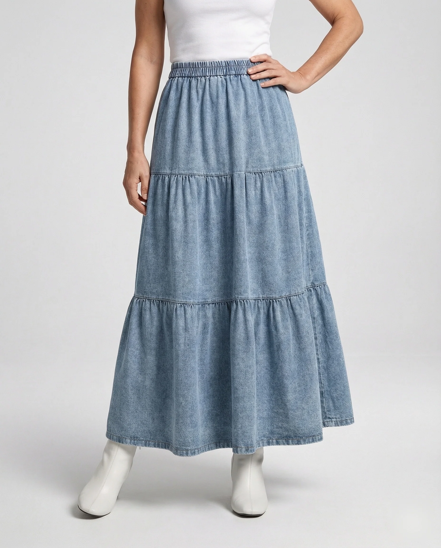 Maxirock Jeansstoff Damen Gestuft - Image 2
