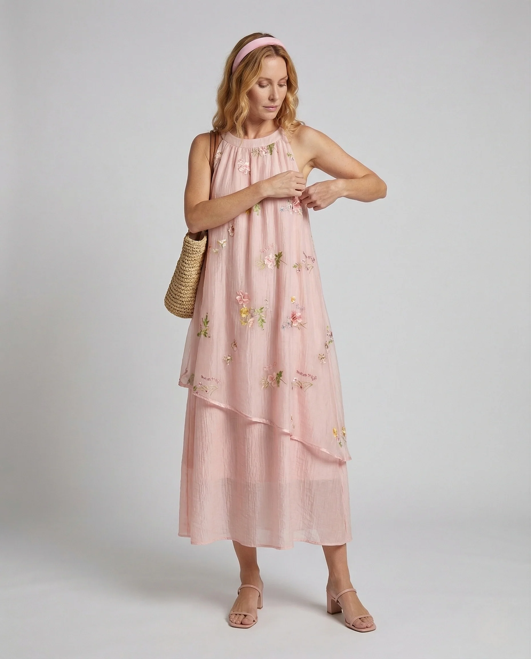 Damen Besticktes Chiffon Maxikleid