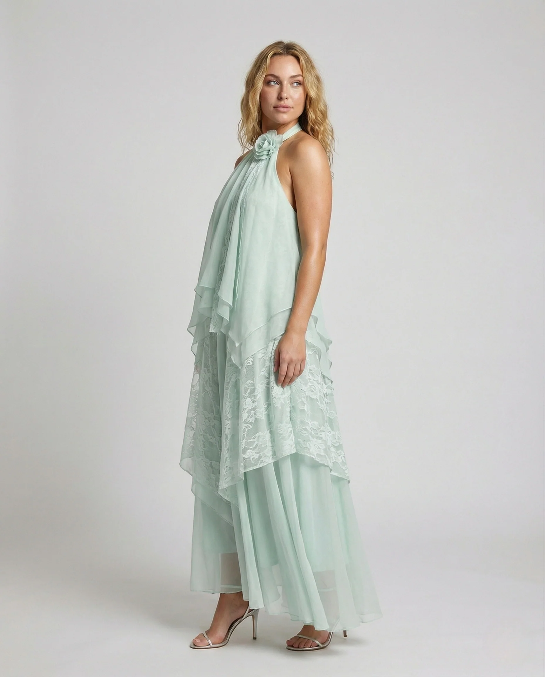 Damen Mehrlagiges Maxikleid mit Spitzen Overlay