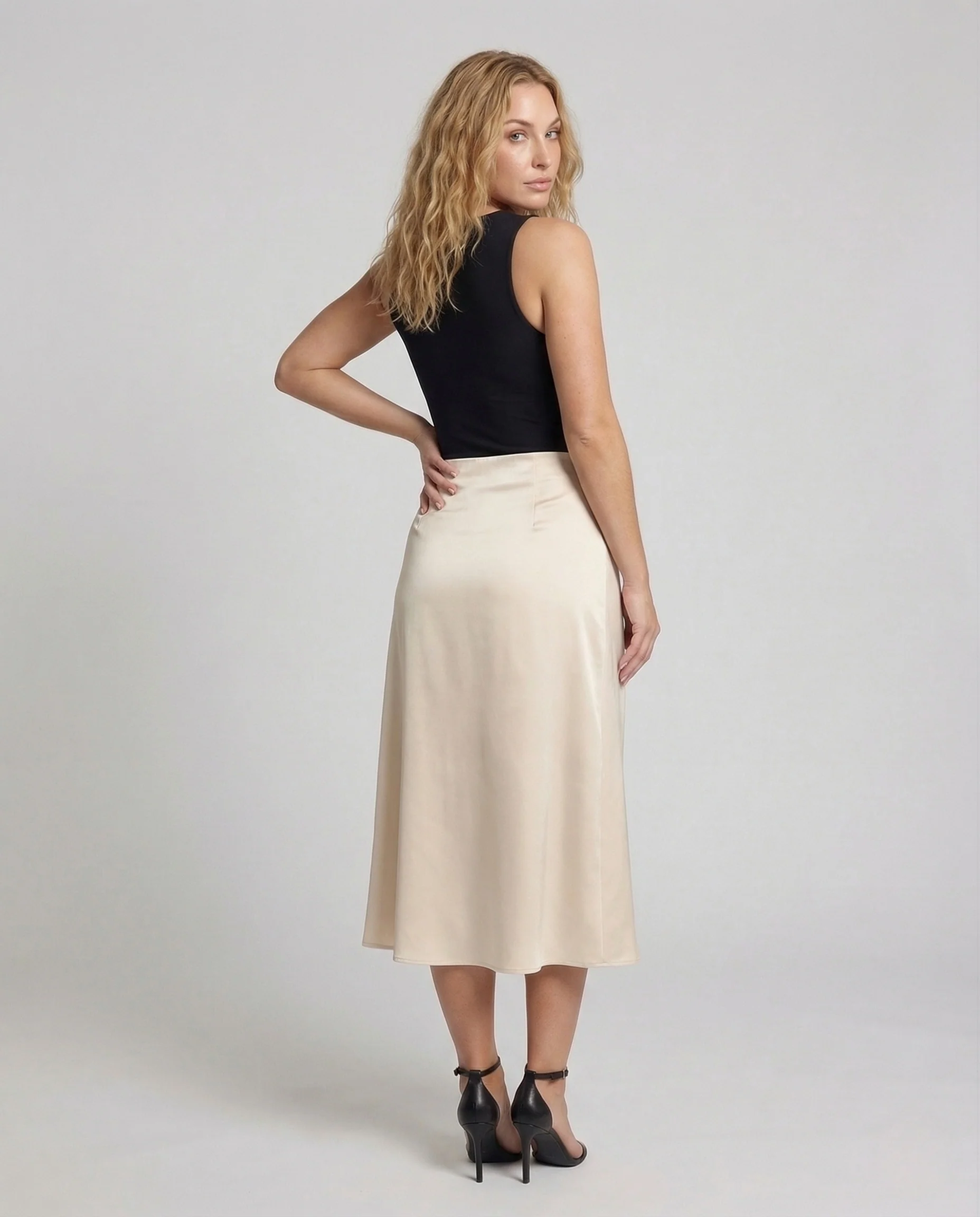 Damen Wickelrock Midi Crepe Asymmetrischer Saum - Image 4