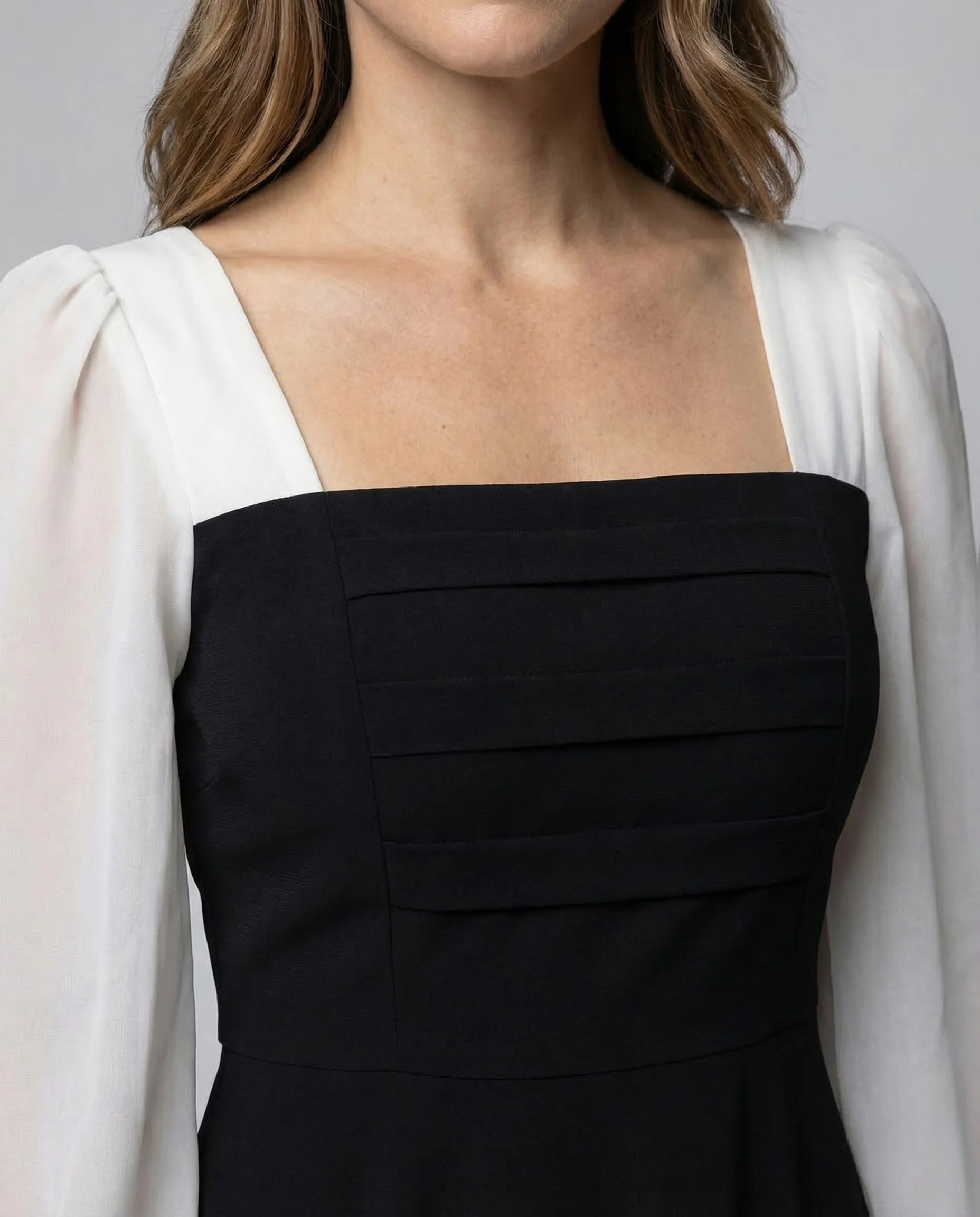 Damen Midikleid Zweiteiler Look Chiffonärmel - Image 3