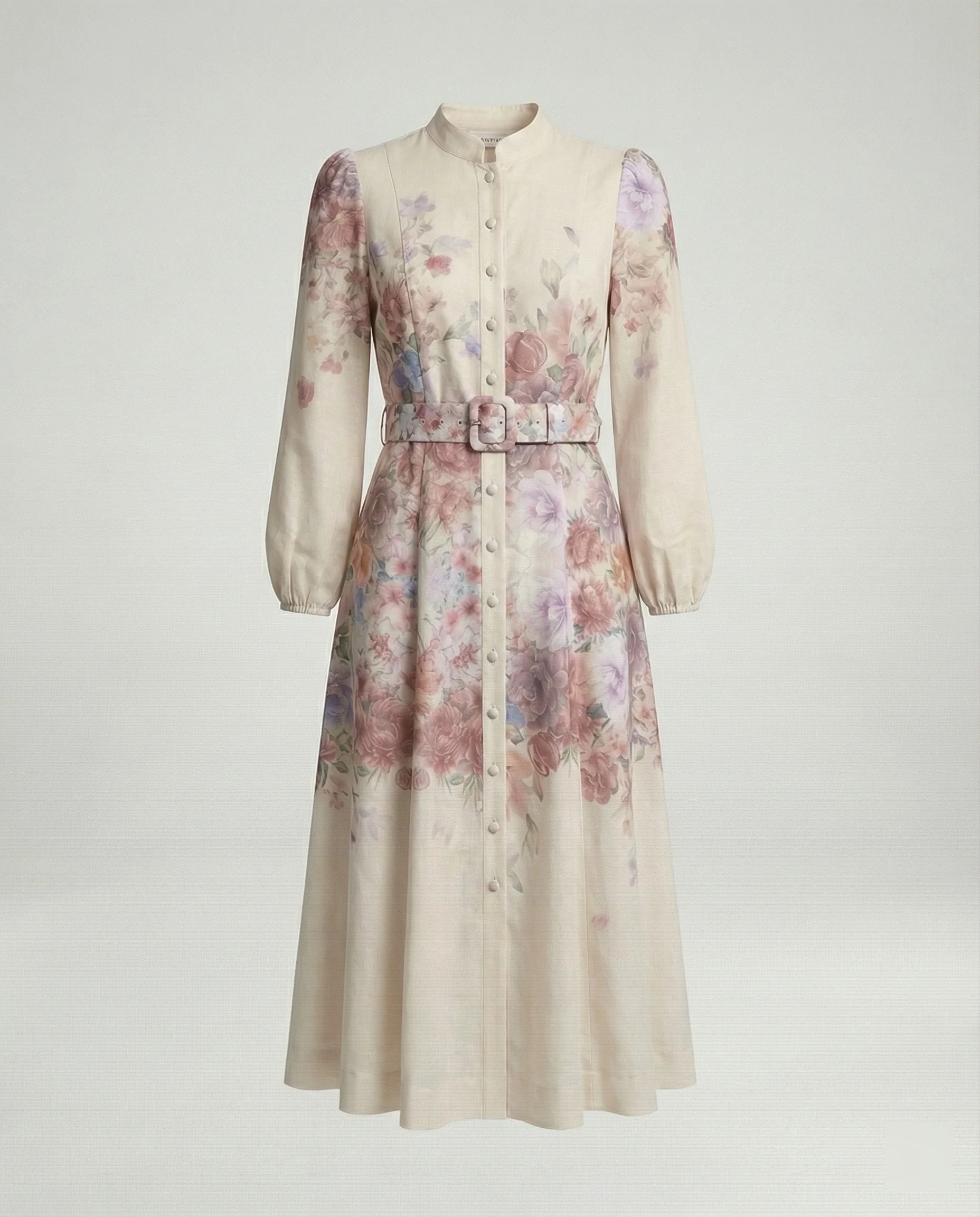 Midikleid Floral Mit Gürtel Damen