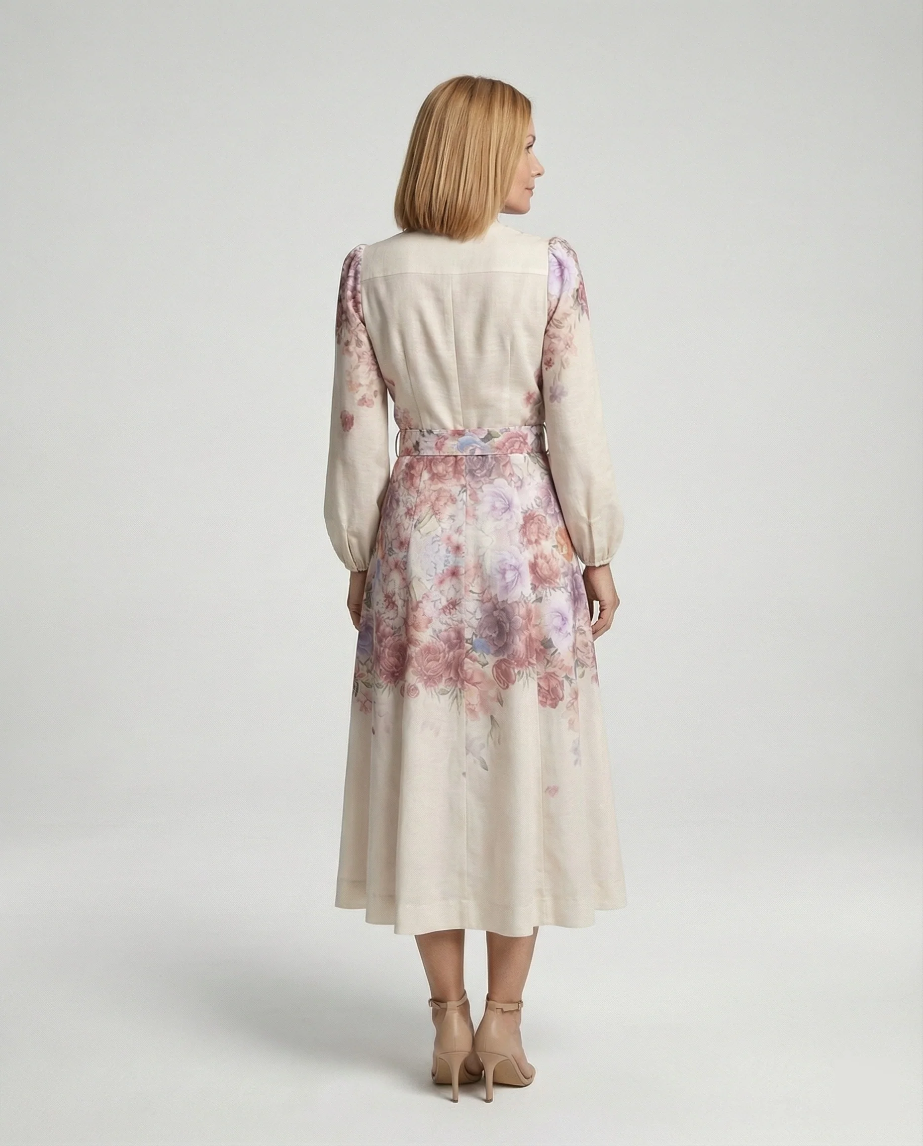 Midikleid Floral Mit Gürtel Damen - Image 2