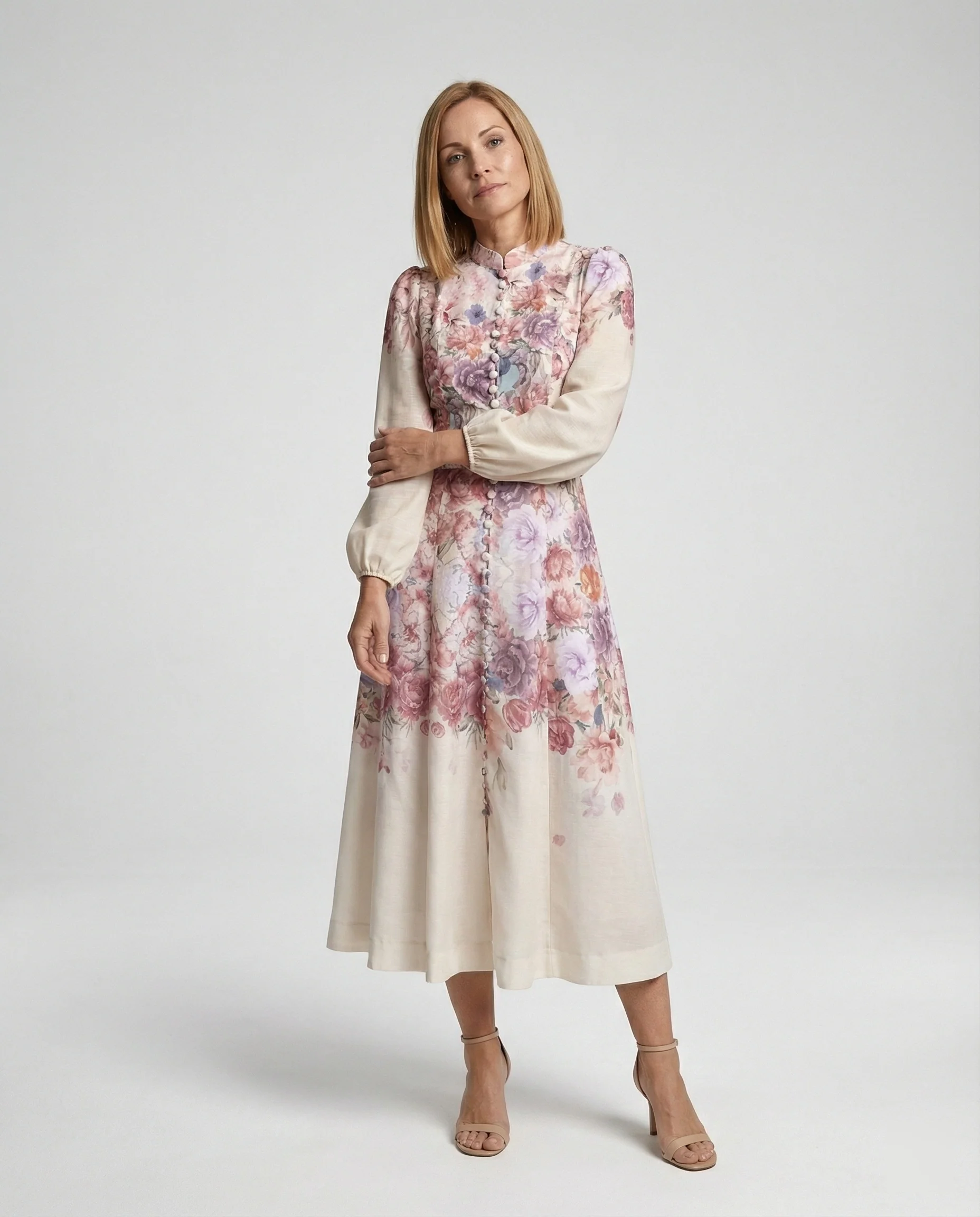 Midikleid Floral Mit Gürtel Damen - Image 4