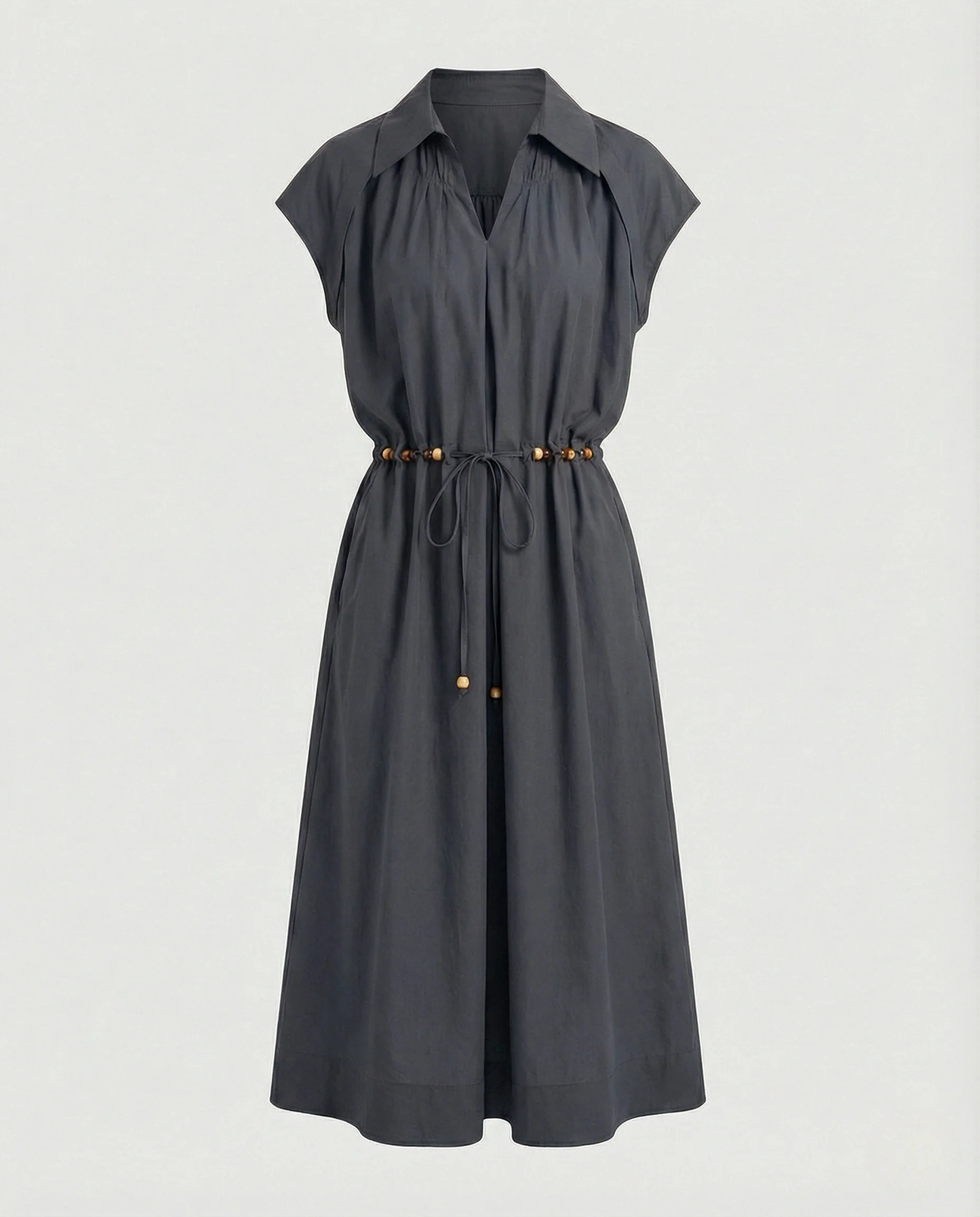 Damen Midikleid mit Hemdkragen und Kordelzug - Image 6