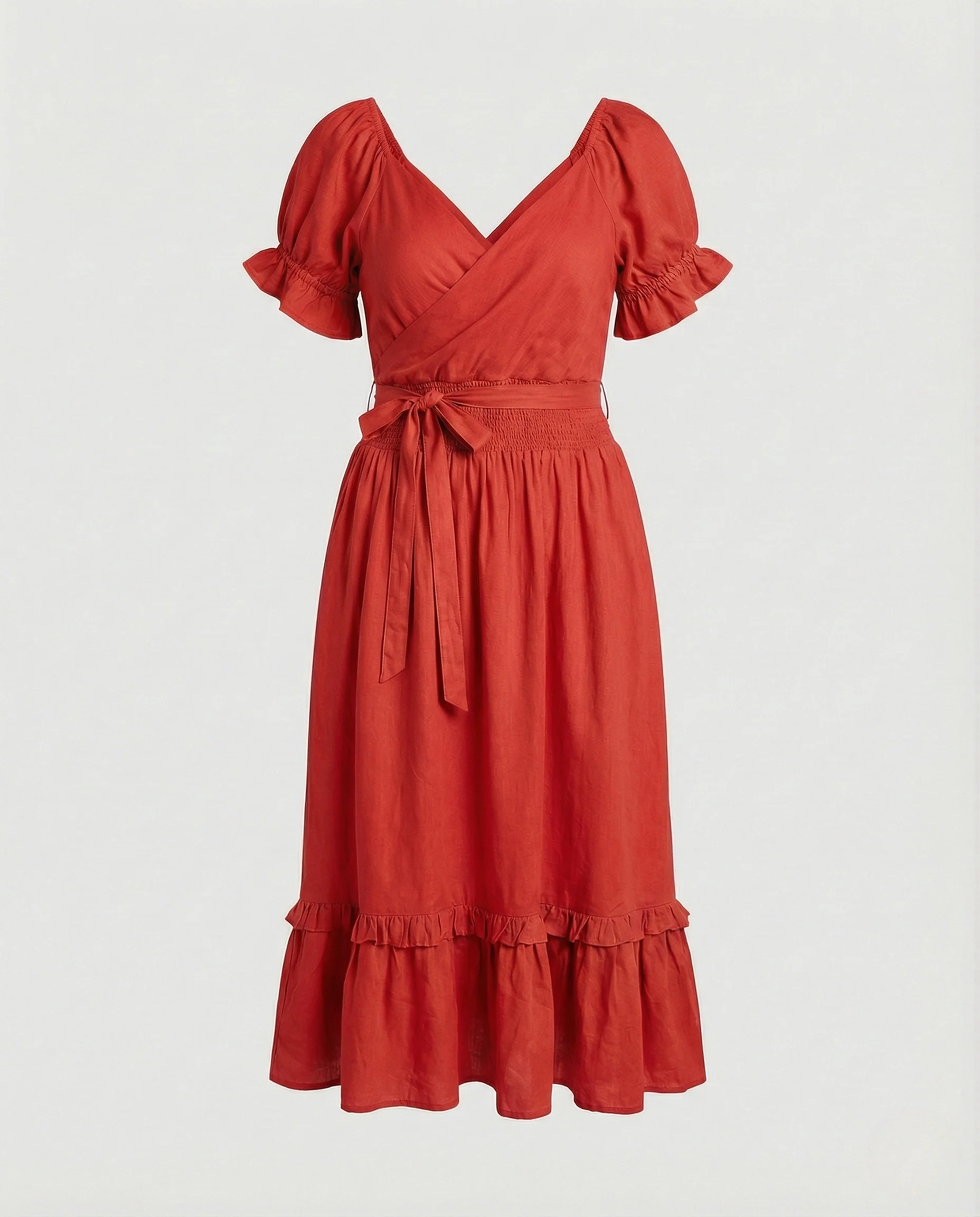 Damen Midikleid mit Knotenfront und Puffärmeln - Image 5