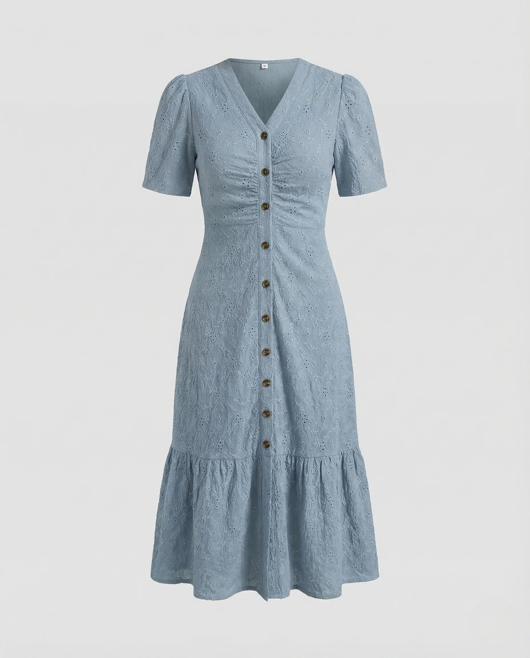 Damen Midikleid Lochstickerei Knopfleiste - Image 5