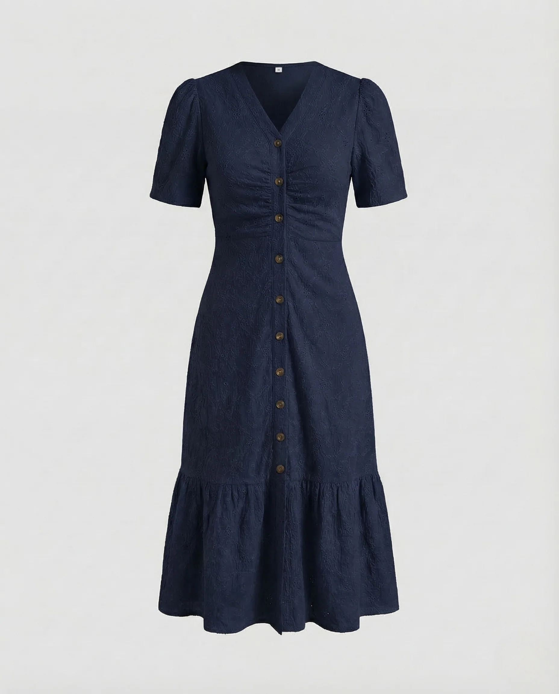 Damen Midikleid Lochstickerei Knopfleiste - Image 6