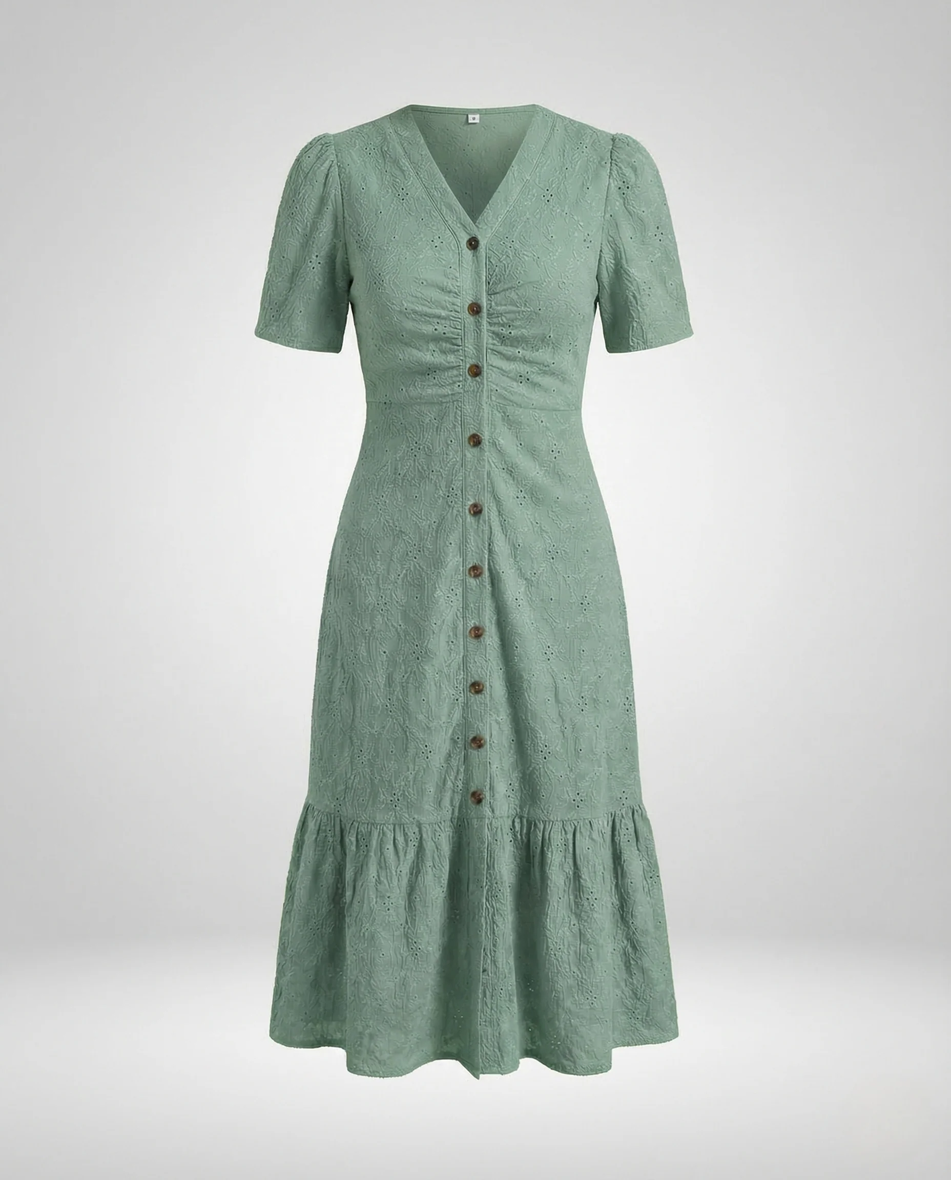 Damen Midikleid Lochstickerei Knopfleiste - Image 8