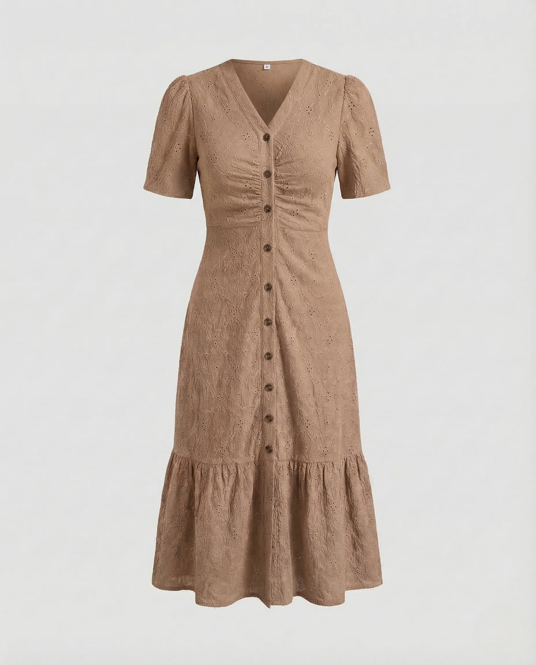 Damen Midikleid Lochstickerei Knopfleiste - Image 9