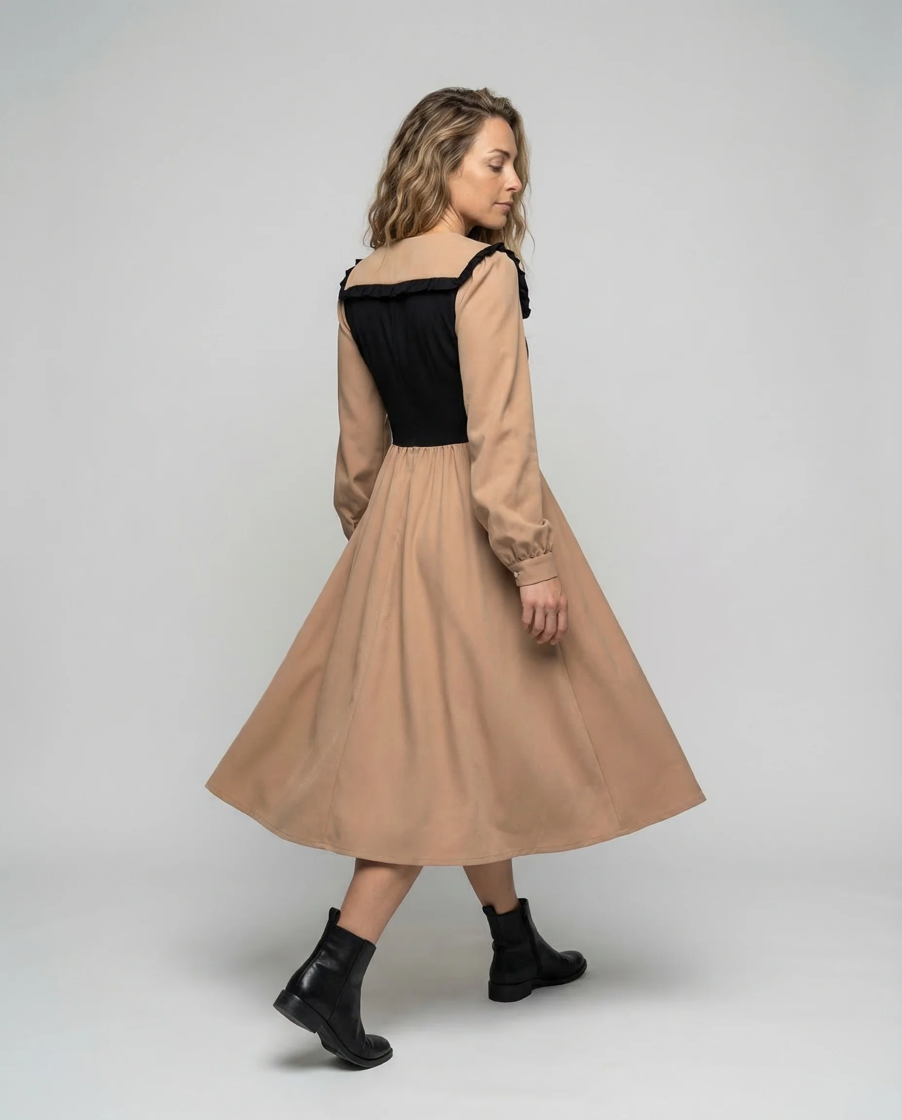 Damen Midikleid Rüschenkragen Empire - Image 4
