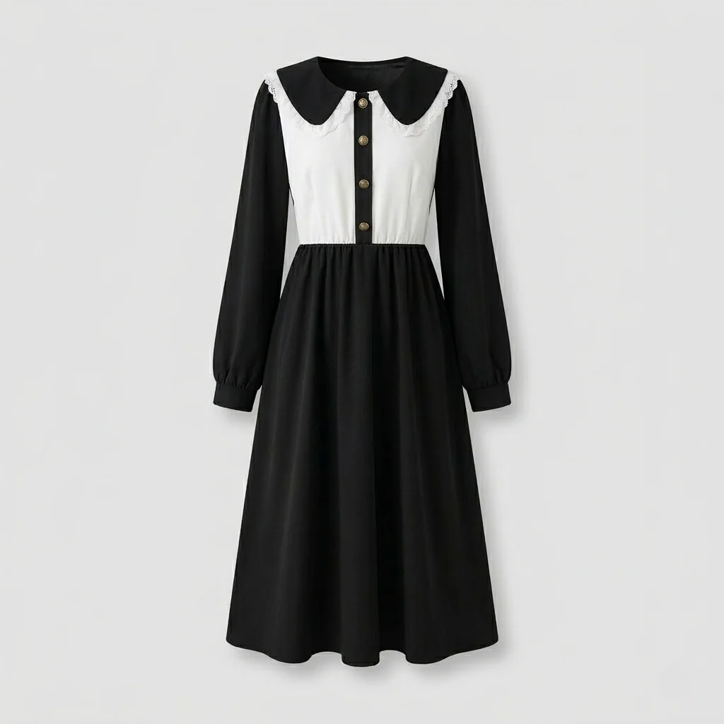 Damen Midikleid Rüschenkragen Empire - Image 6