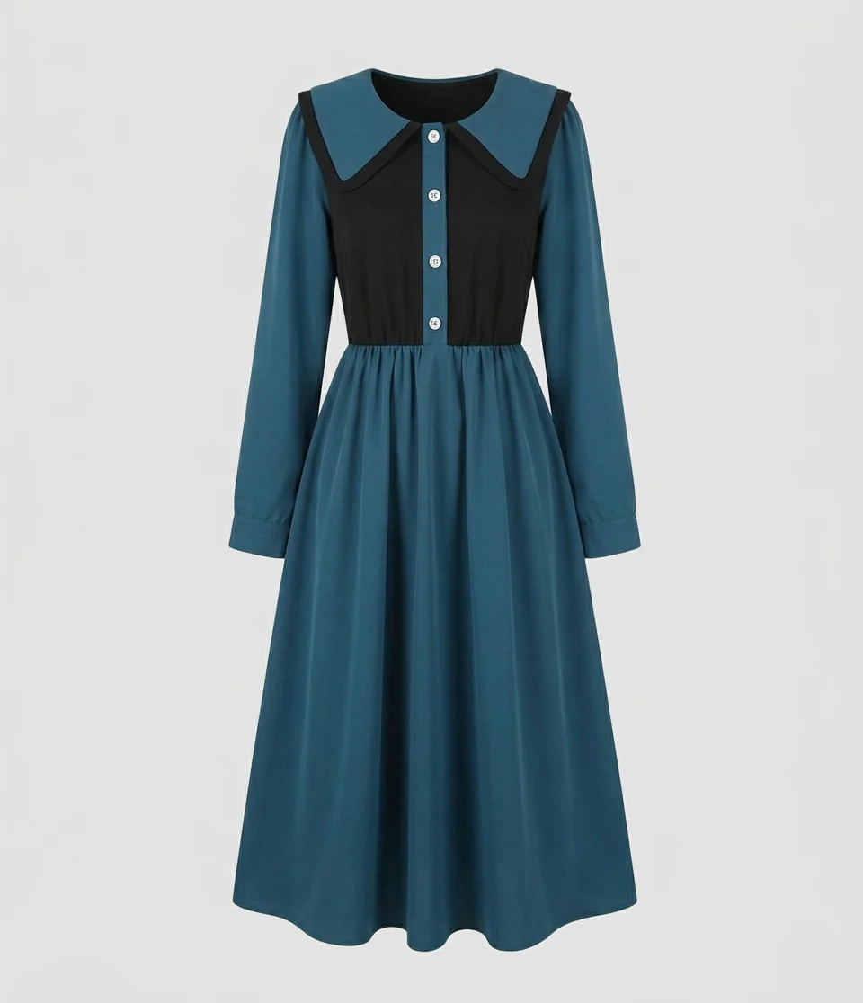 Damen Midikleid Rüschenkragen Empire - Image 7