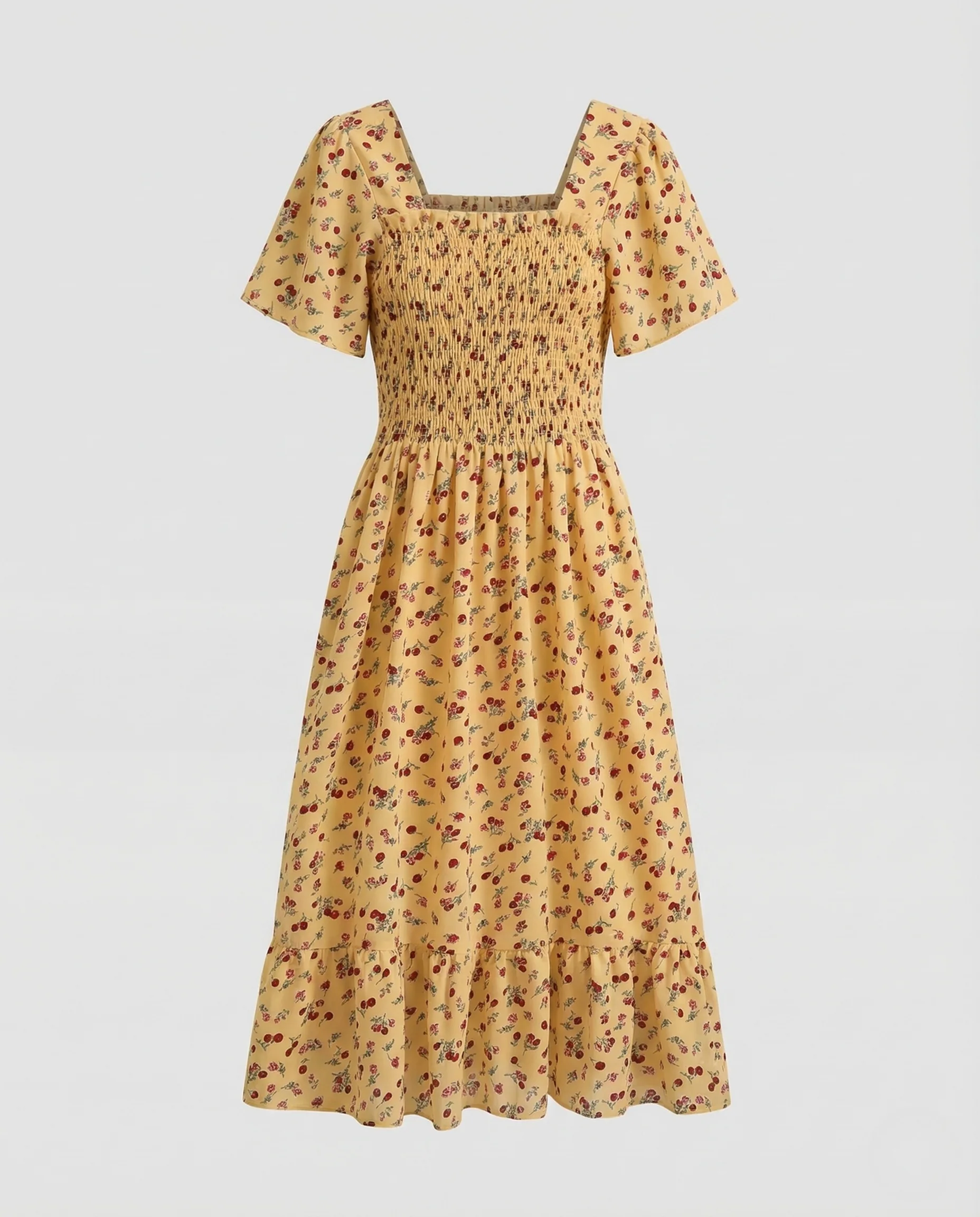 Damen Midikleid Smock Puffärmel - Image 5