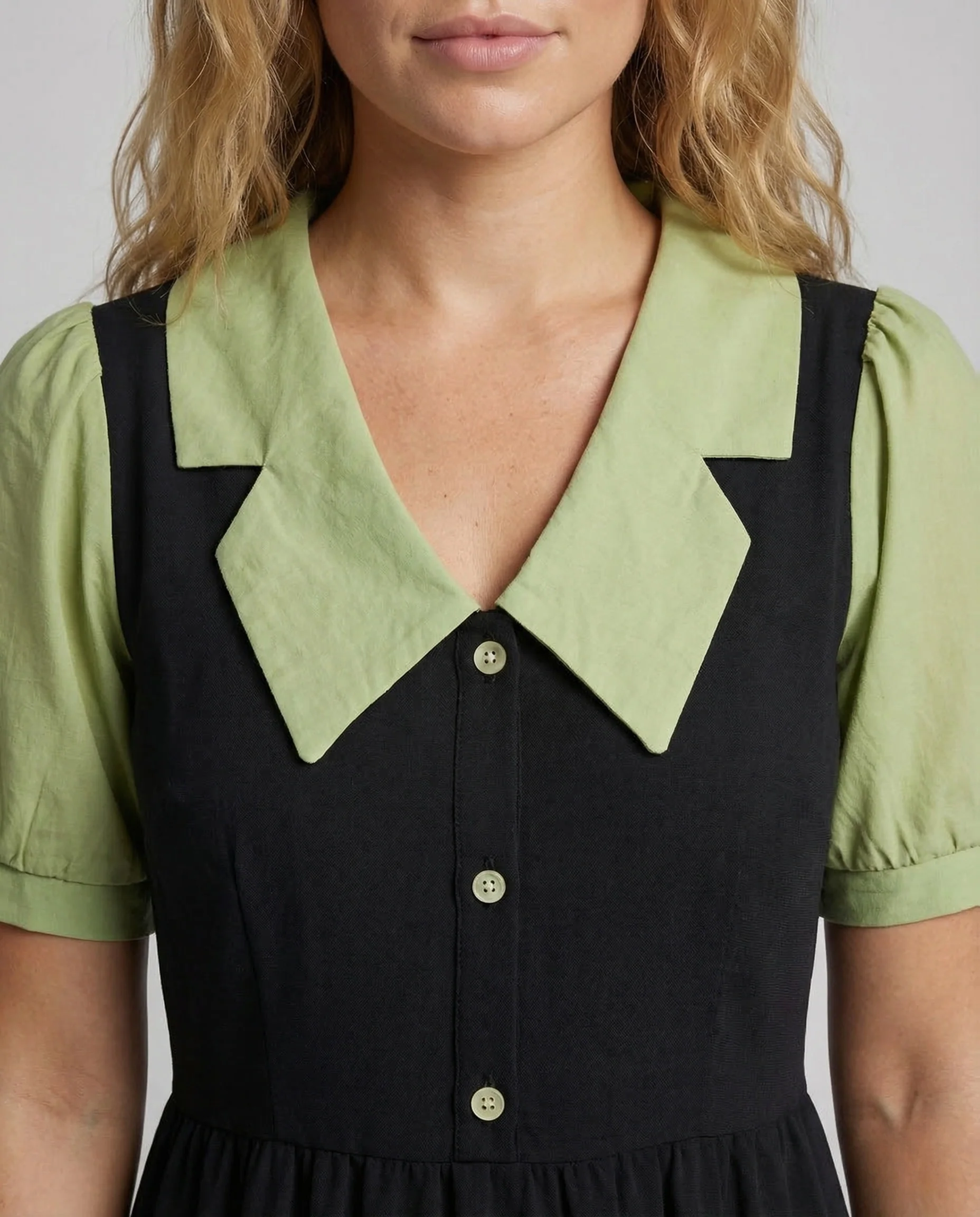 Damen Midikleid Reverskragen Puffärmel - Image 3