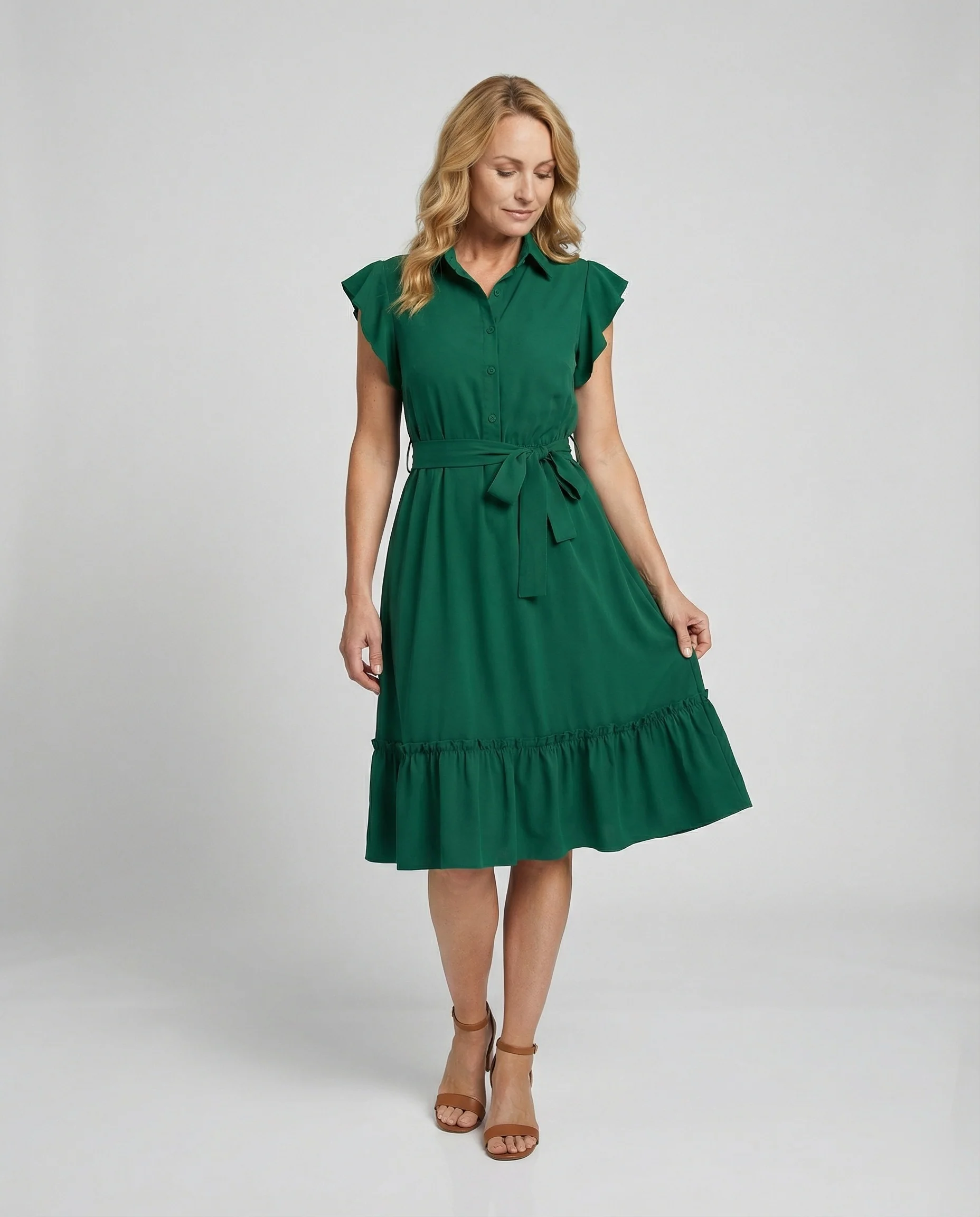 Damen Midikleid elegant mit Stehkragen - Image 2