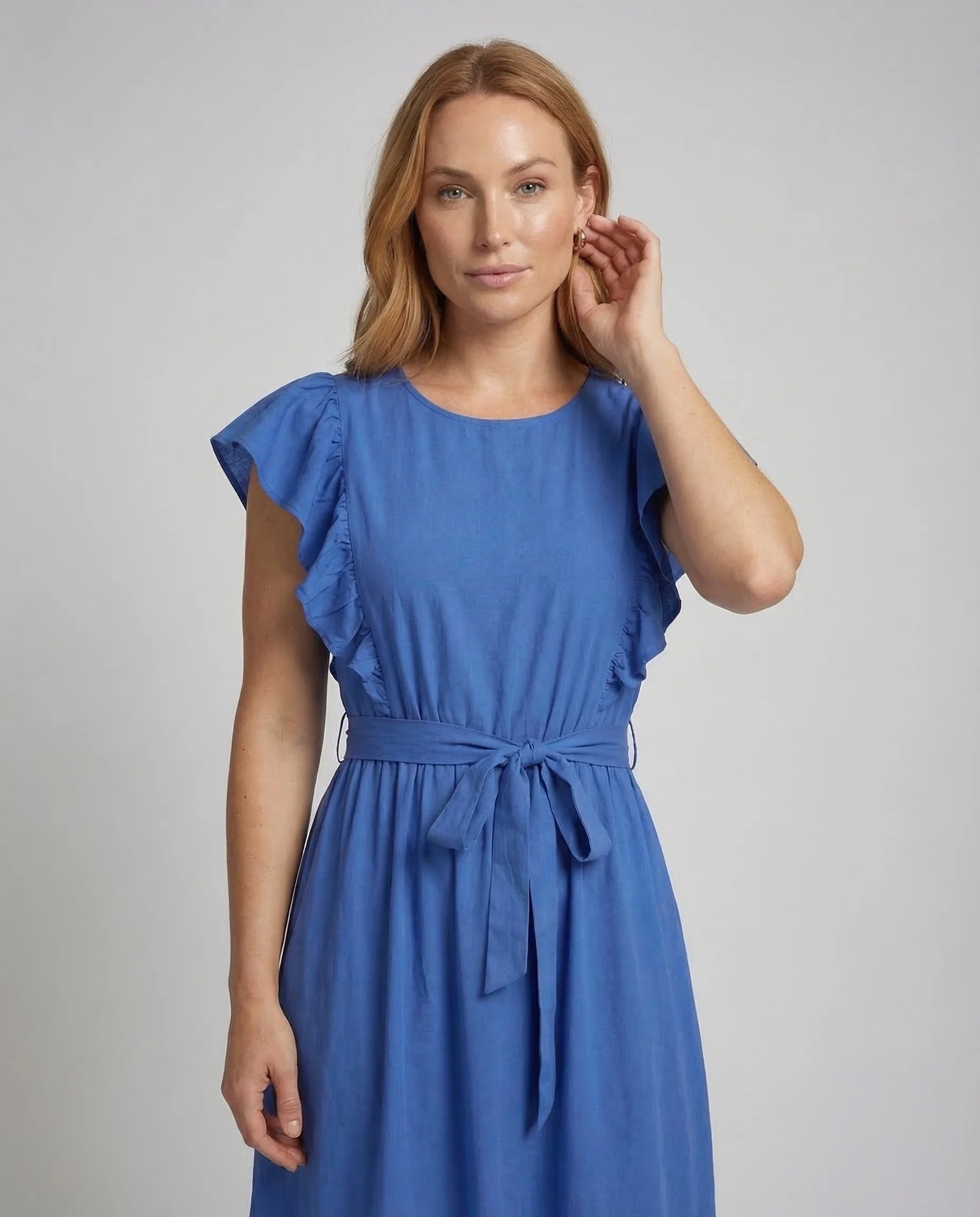 Damen Midikleid Gürtel Volant - Image 2