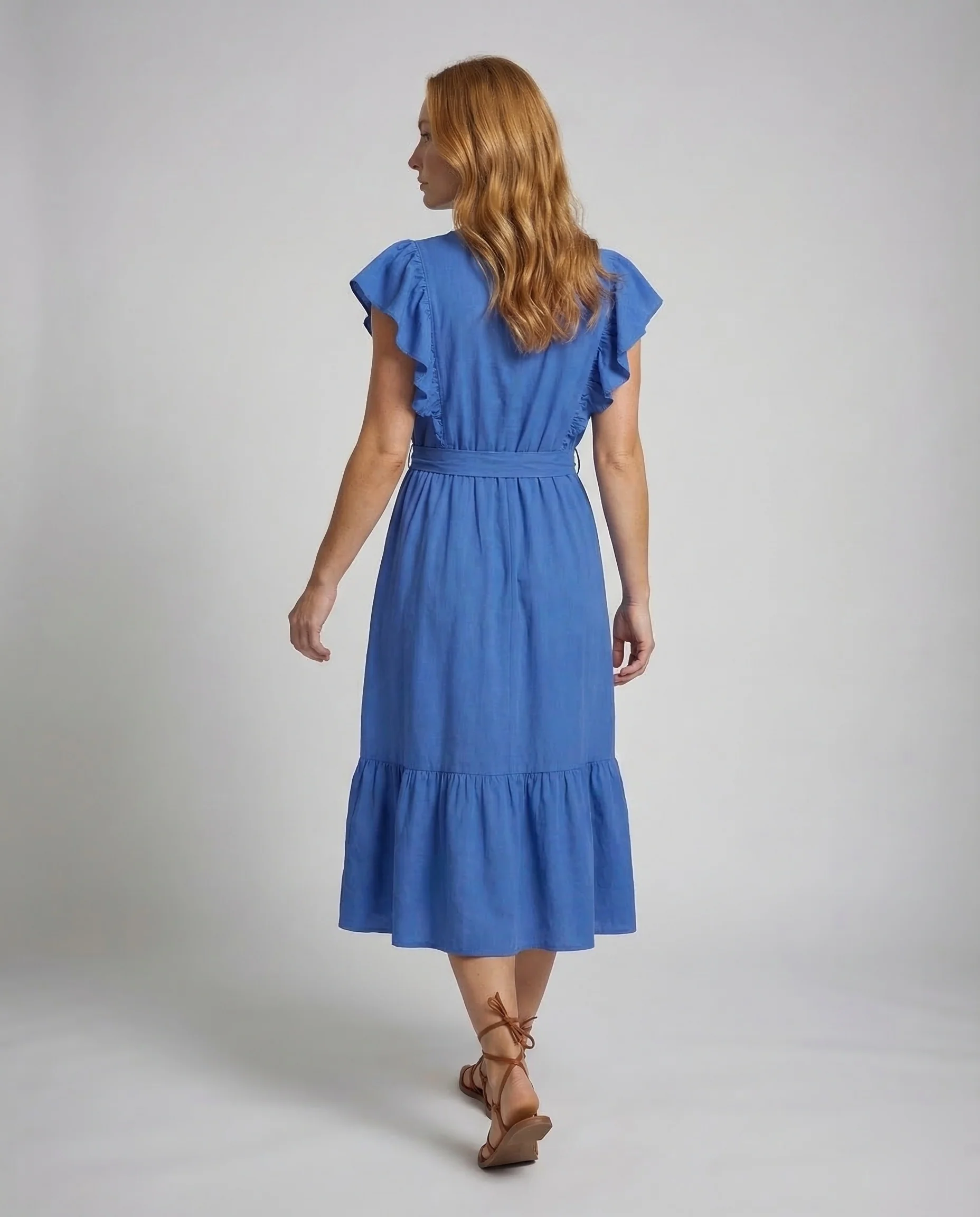 Damen Midikleid Gürtel Volant - Image 4