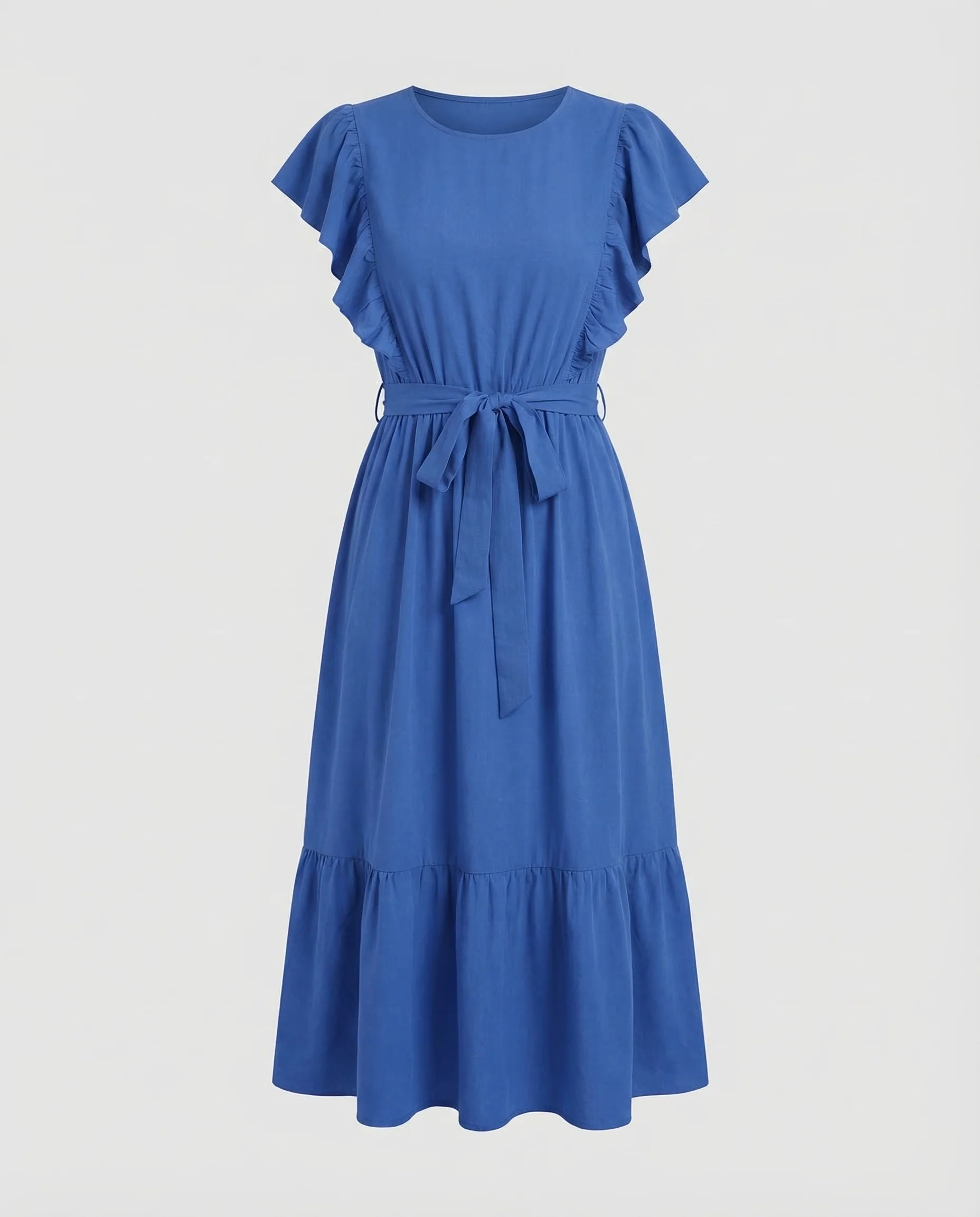 Damen Midikleid Gürtel Volant - Image 5
