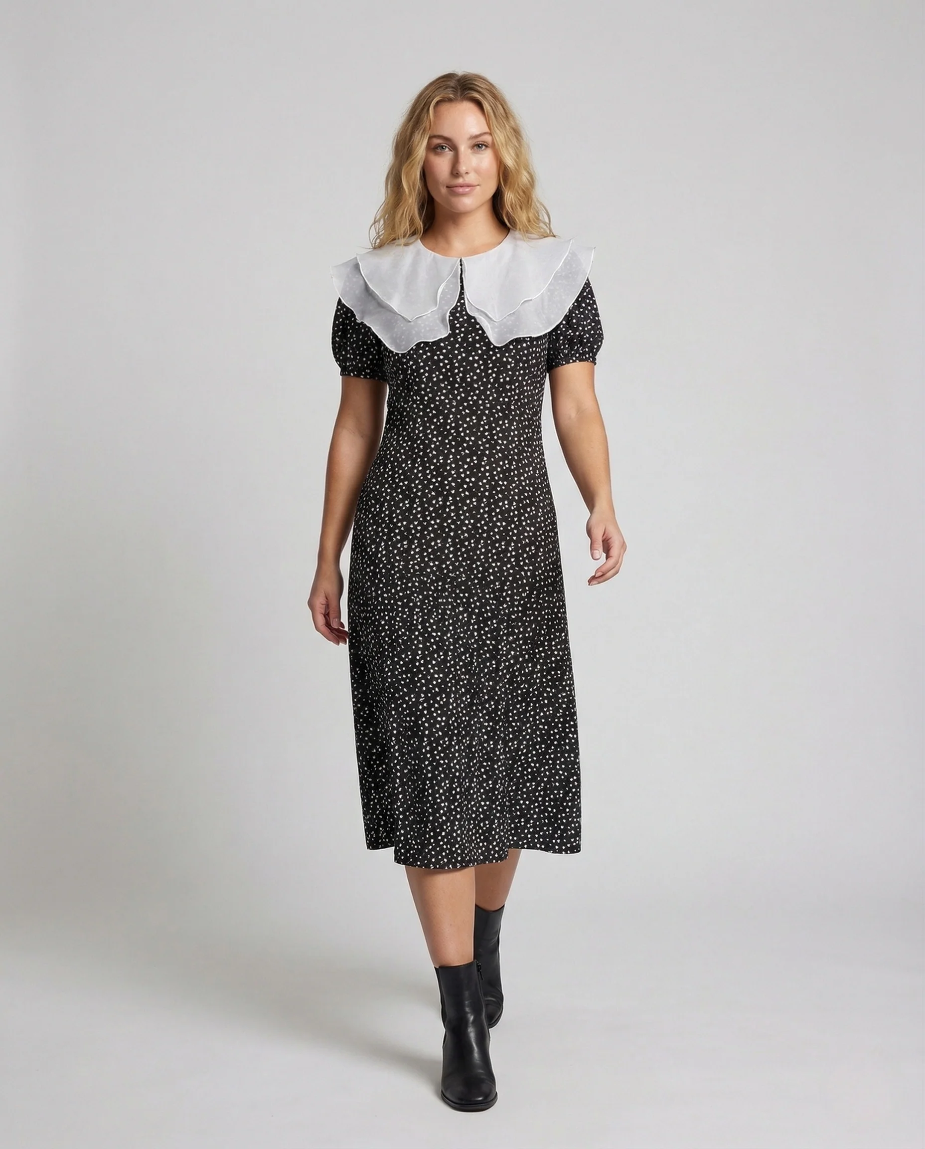Damen Midikleid mit Doppelkragen