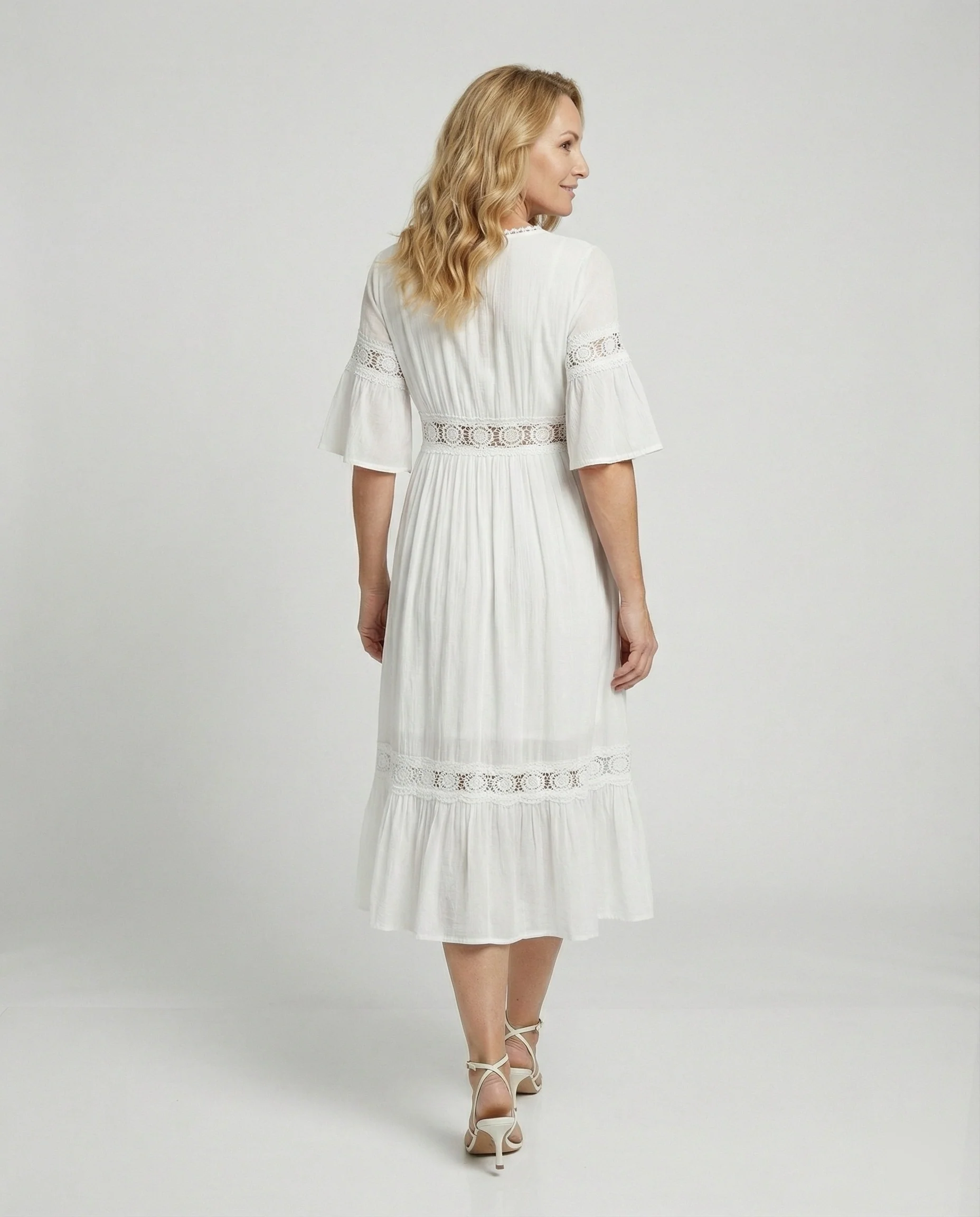 Damen Midikleid Spitze V-Ausschnitt - Image 3