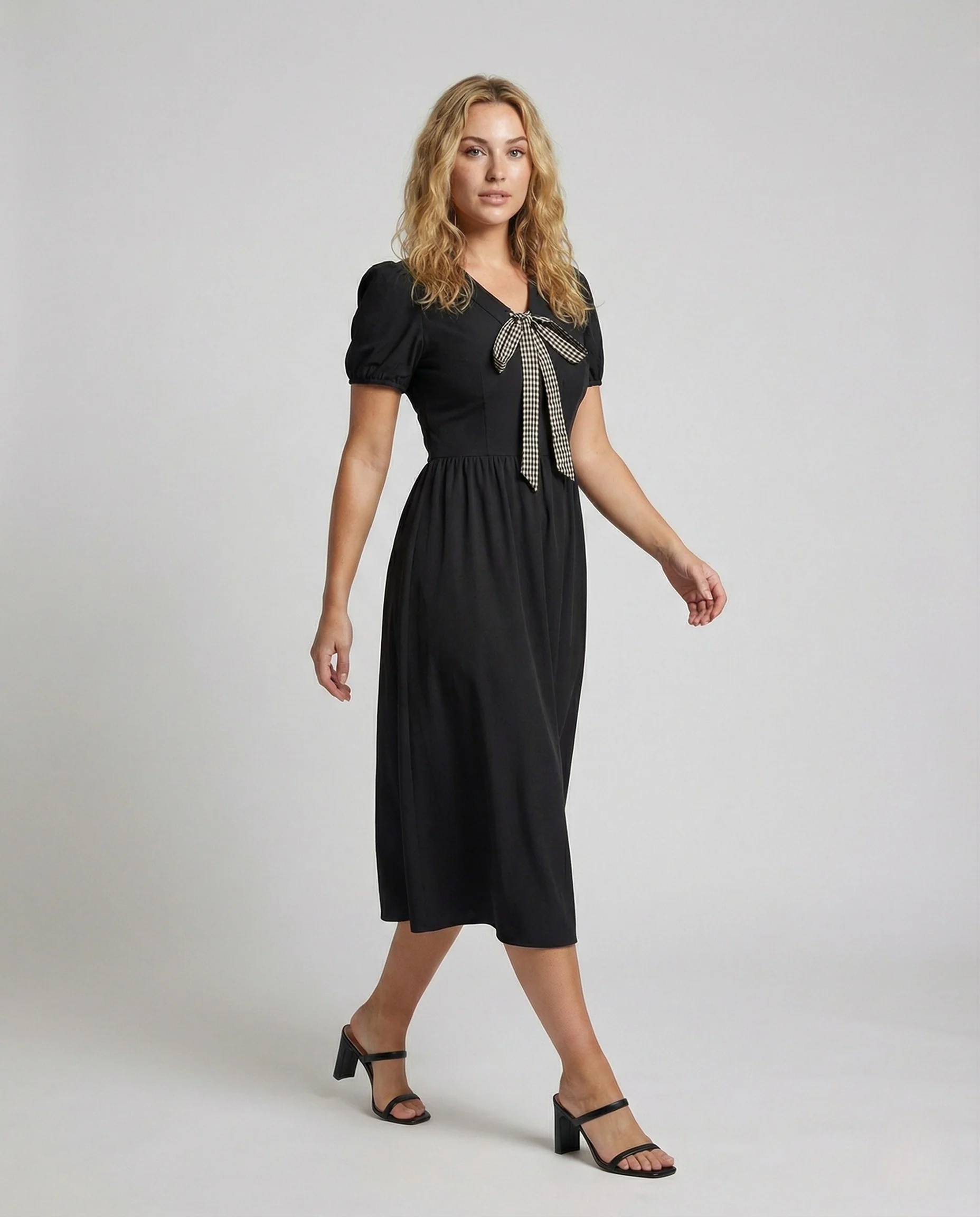Damen Midikleid mit Vichy Schleife