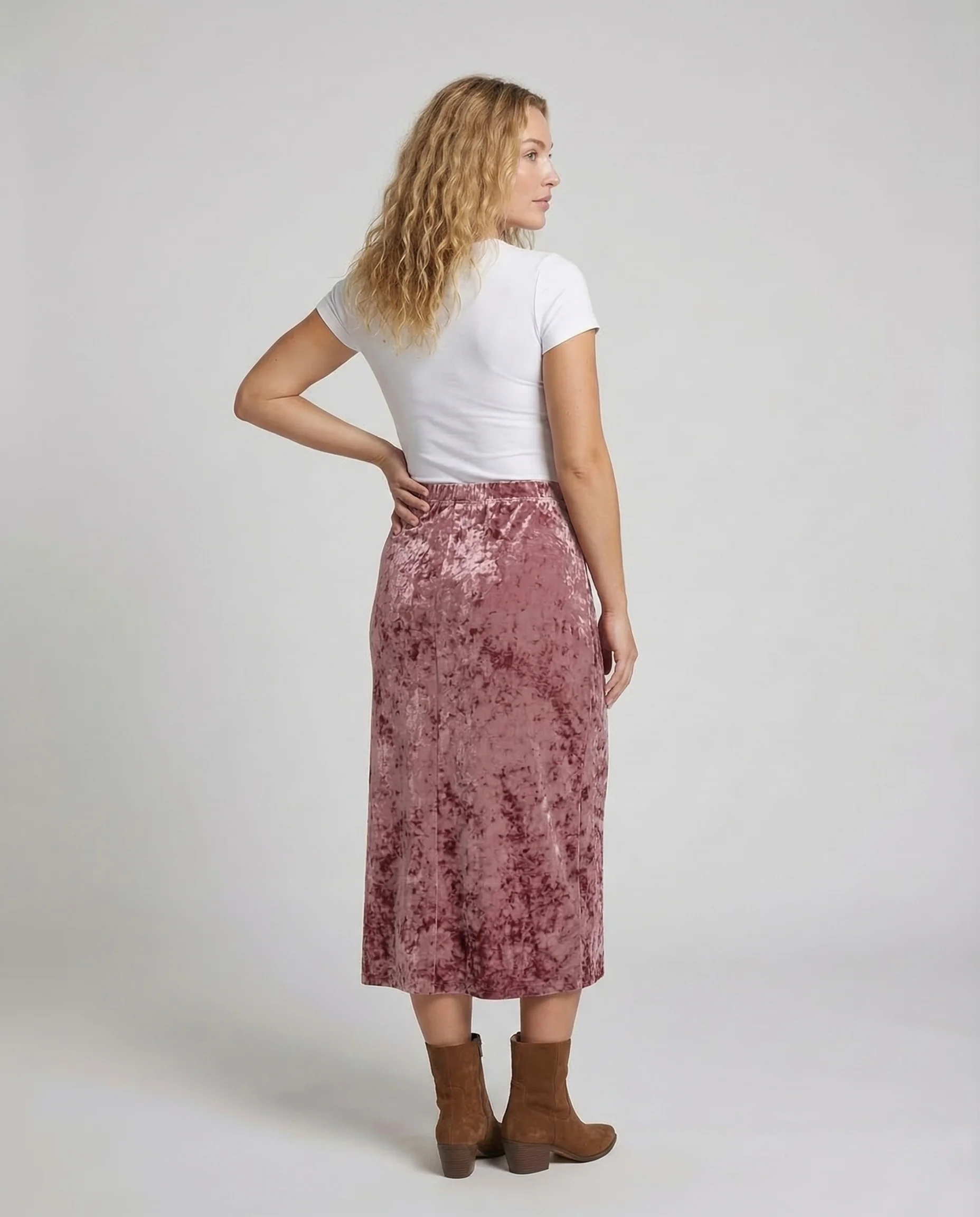 Damen Samt Midirock Seitenschlitz - Image 3