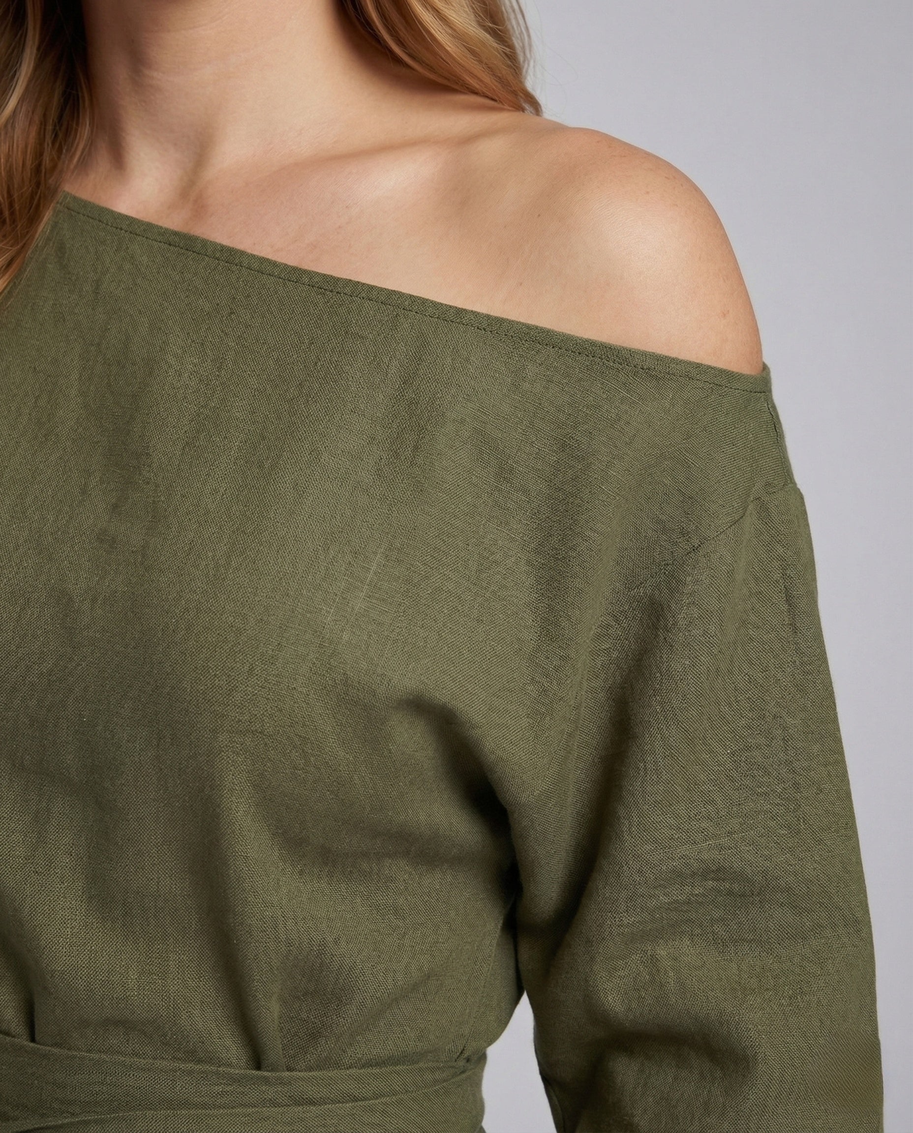 Damen Midikleid Schulterfrei Gürtel - Image 3
