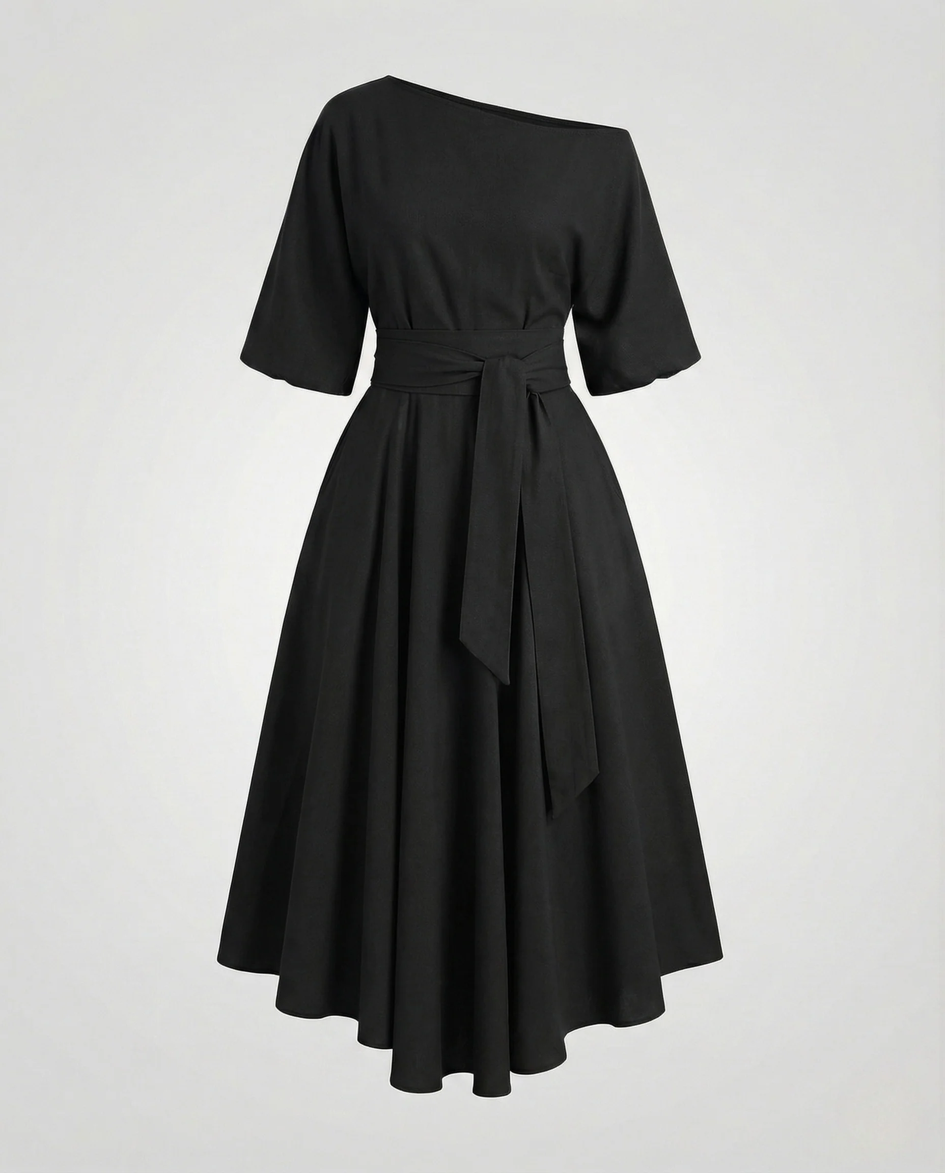 Damen Midikleid Schulterfrei Gürtel - Image 6